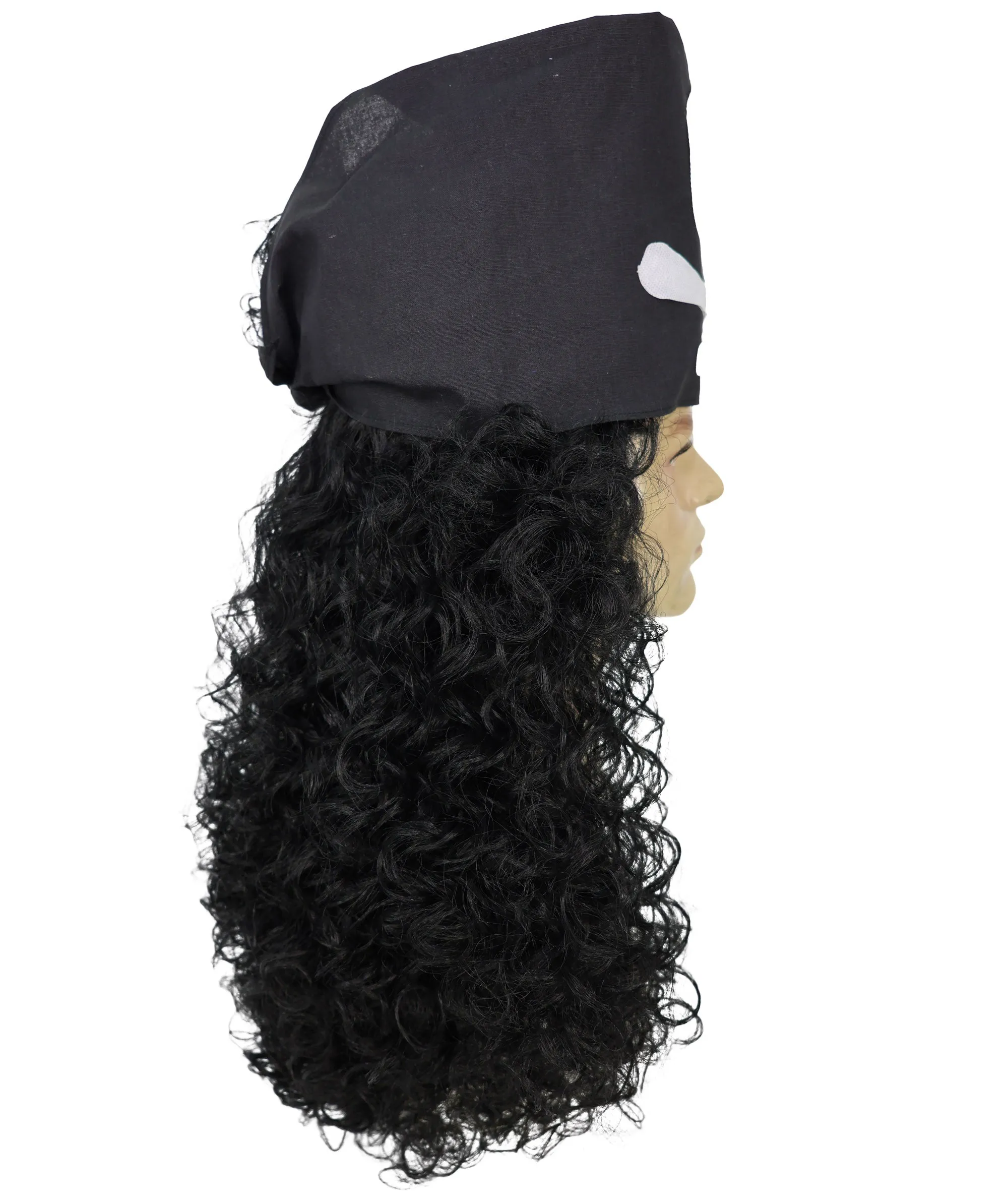 HPO Adult Men's Long Multicolor Color Curly Pirate Buccaneer Wig with Bandana