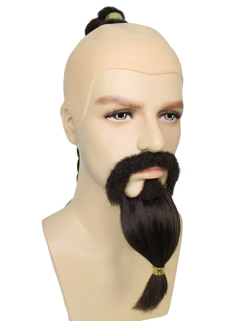 HPO Adult Men's Short Black Braided Wig with Beard and Mustache, Perfect for Halloween, Flame-retardant Synthetic Fiber