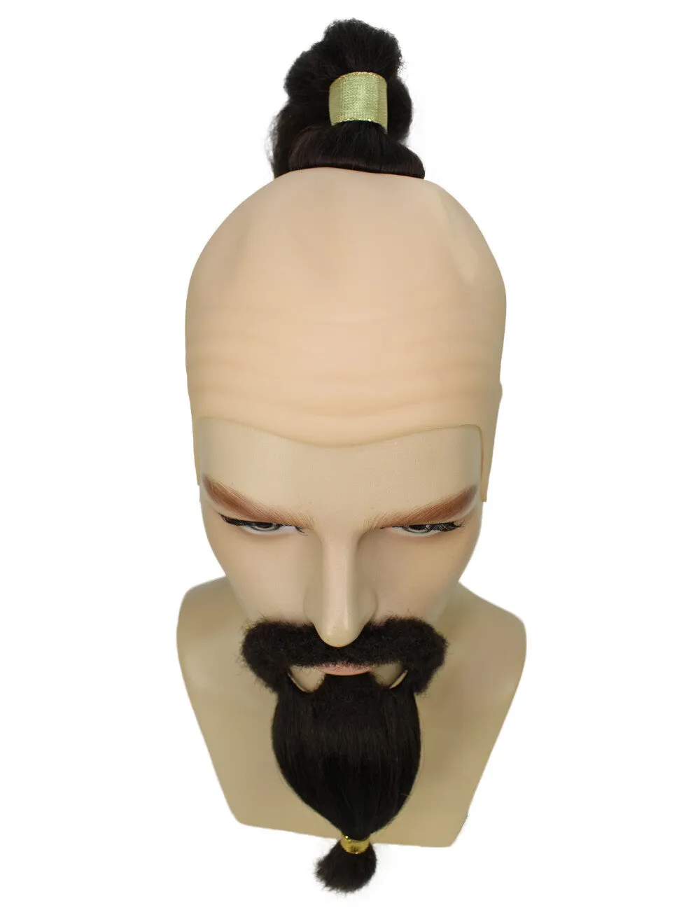 HPO Adult Men's Short Black Braided Wig with Beard and Mustache, Perfect for Halloween, Flame-retardant Synthetic Fiber