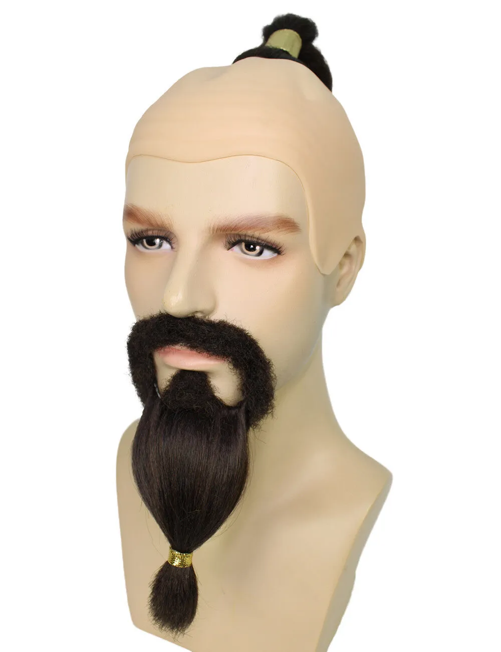 HPO Adult Men's Short Black Braided Wig with Beard and Mustache, Perfect for Halloween, Flame-retardant Synthetic Fiber