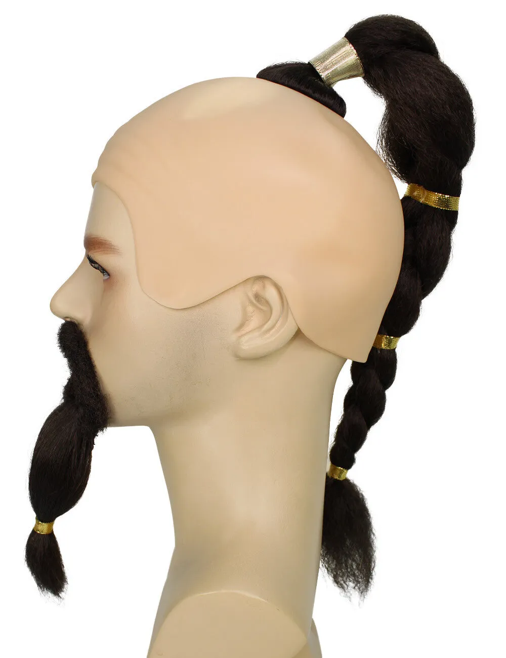 HPO Adult Men's Short Black Braided Wig with Beard and Mustache, Perfect for Halloween, Flame-retardant Synthetic Fiber