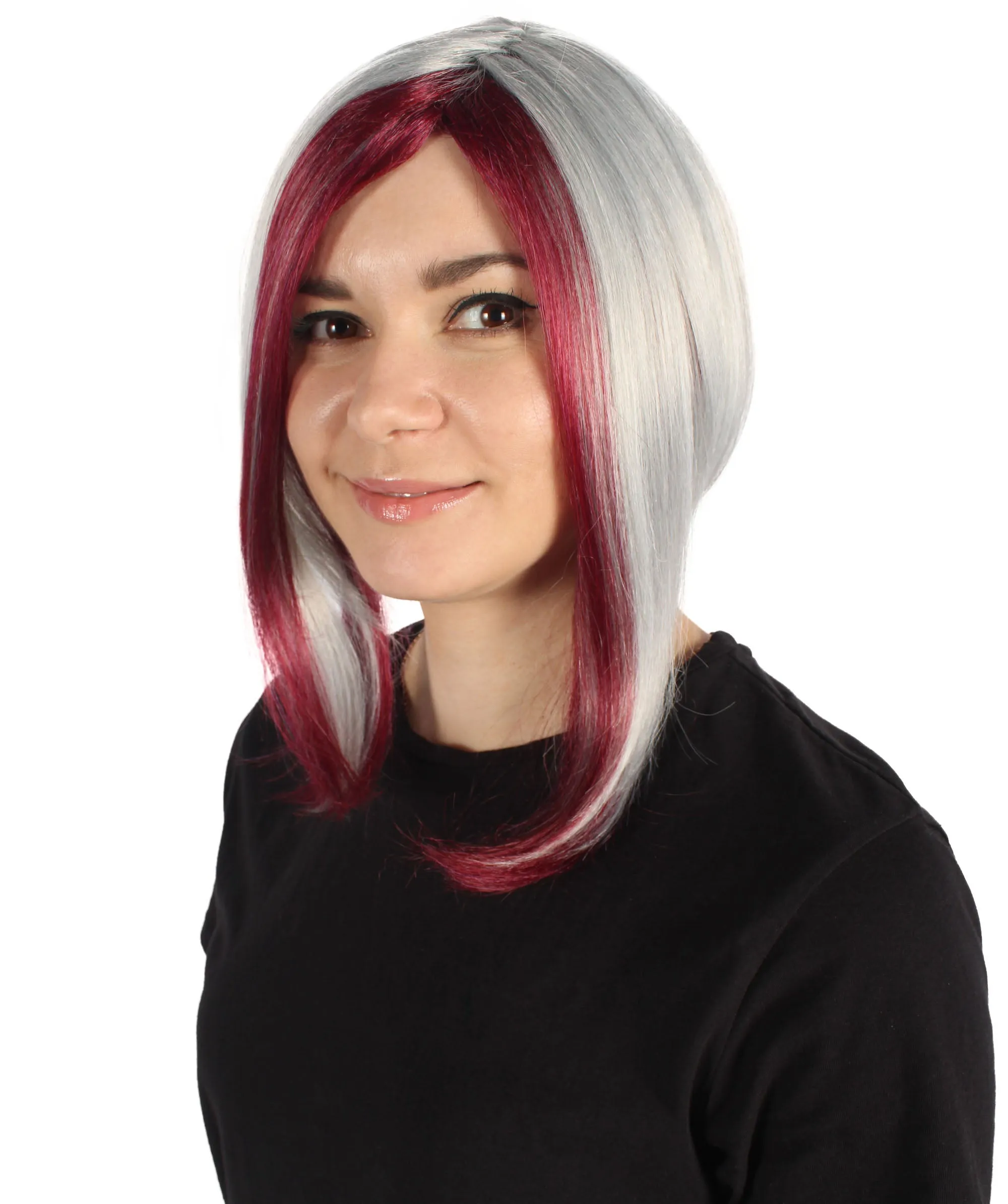 HPO Adult Women's Asymmetric Two Tone Short Bob Wig I Perfect for Cosplay I Flame-retardant Synthetic Fiber