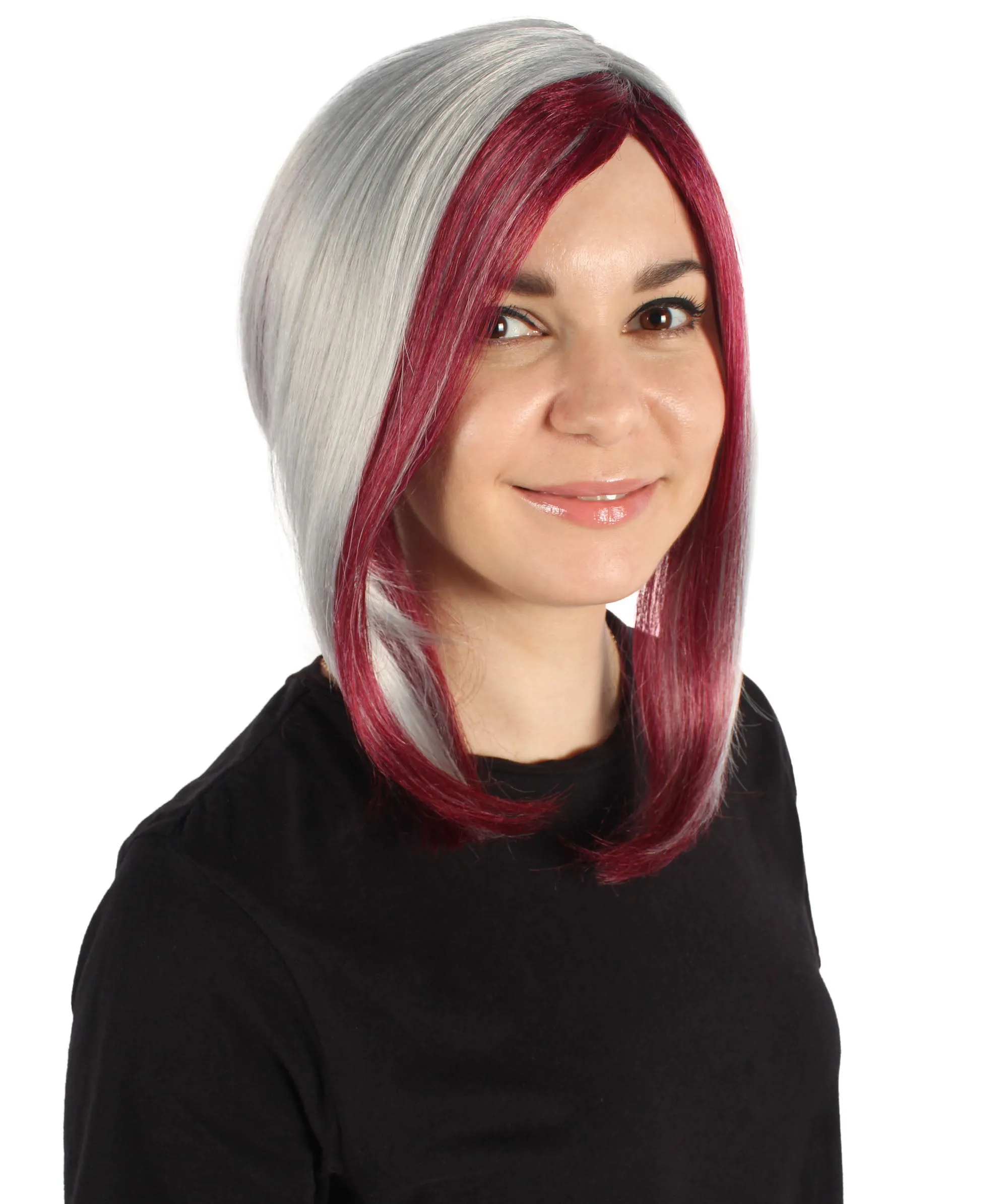HPO Adult Women's Asymmetric Two Tone Short Bob Wig I Perfect for Cosplay I Flame-retardant Synthetic Fiber
