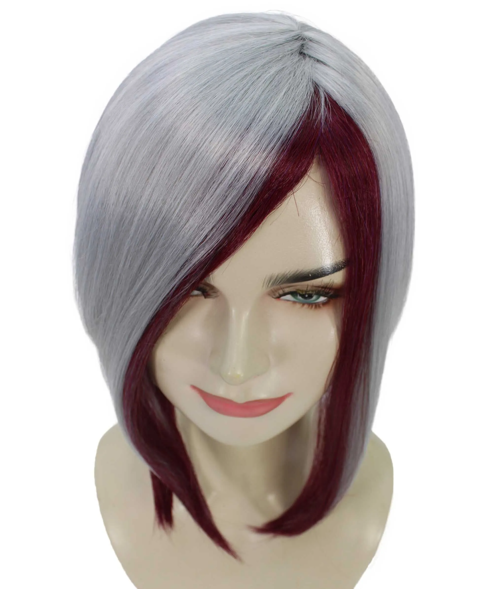 HPO Adult Women's Asymmetric Two Tone Short Bob Wig I Perfect for Cosplay I Flame-retardant Synthetic Fiber