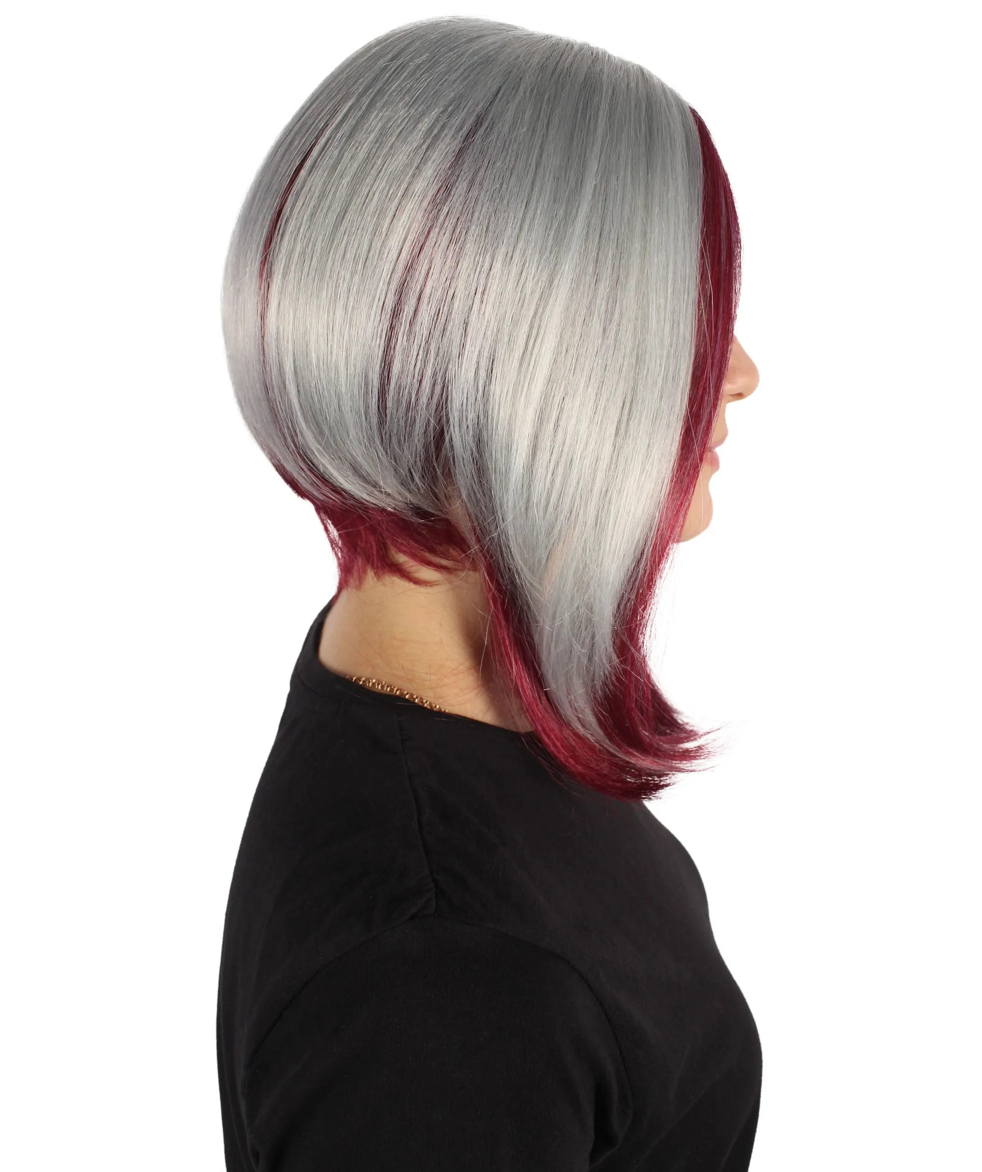 HPO Adult Women's Asymmetric Two Tone Short Bob Wig I Perfect for Cosplay I Flame-retardant Synthetic Fiber