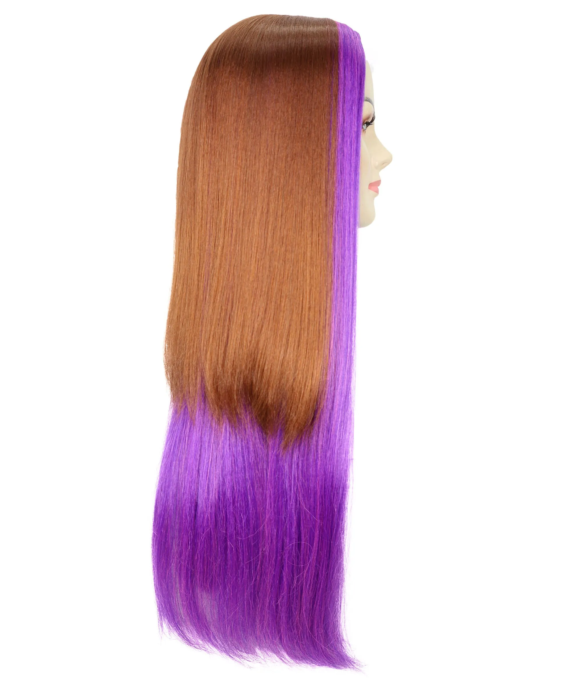 HPO Adult Women's Doll Figure Long Straight Wig with Purple Streaks | Cosplay Wig | Flame-retardant Synthetic Fiber