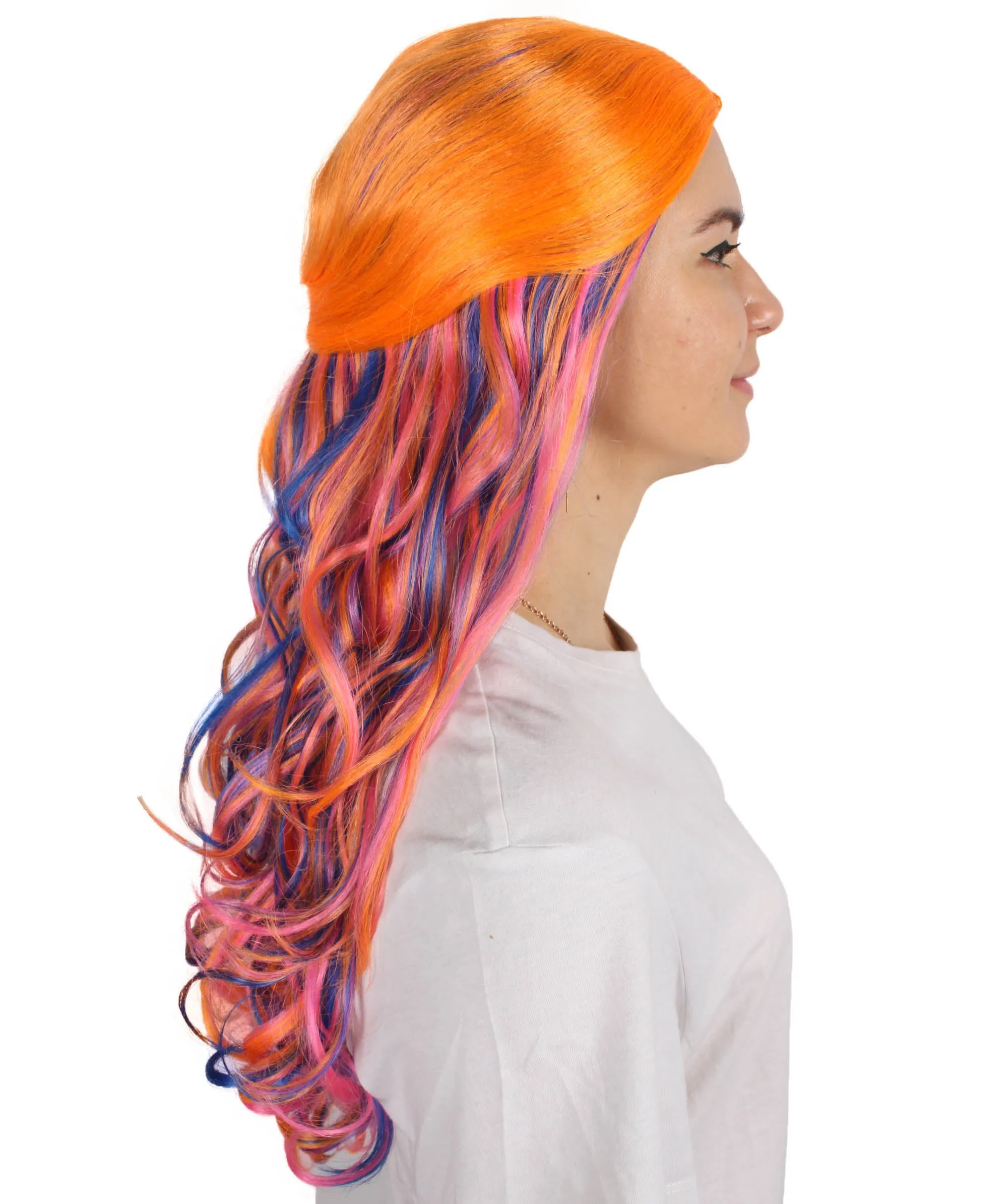 HPO Adult Women's Long Curly Colorful Cosplay Base Wig | Multiple Color Options