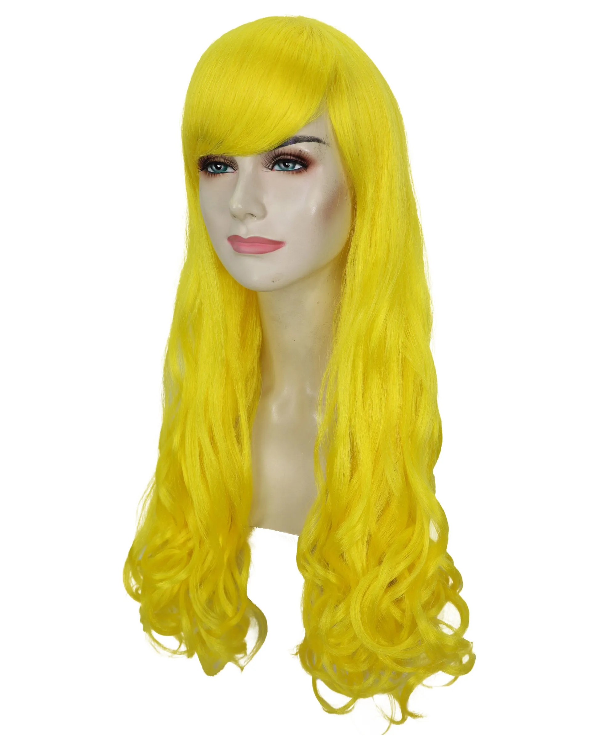 HPO Adult Women's  Long Curly Wig with Fringe | Multiple Color Option |Flame-retardant Synthetic Fiber Wig| Perfect for Halloween
