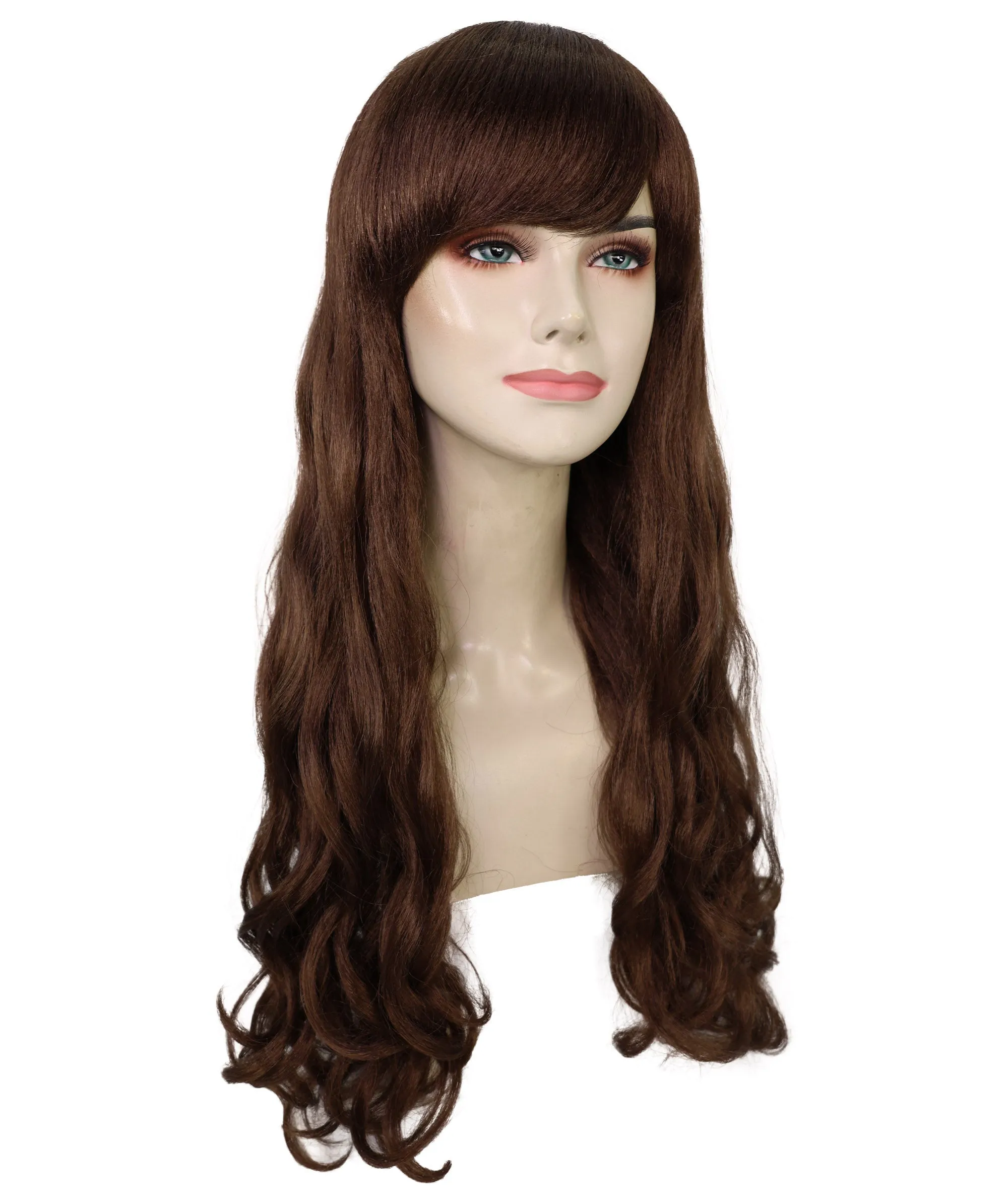 HPO Adult Women's  Long Curly Wig with Fringe | Multiple Color Option |Flame-retardant Synthetic Fiber Wig| Perfect for Halloween