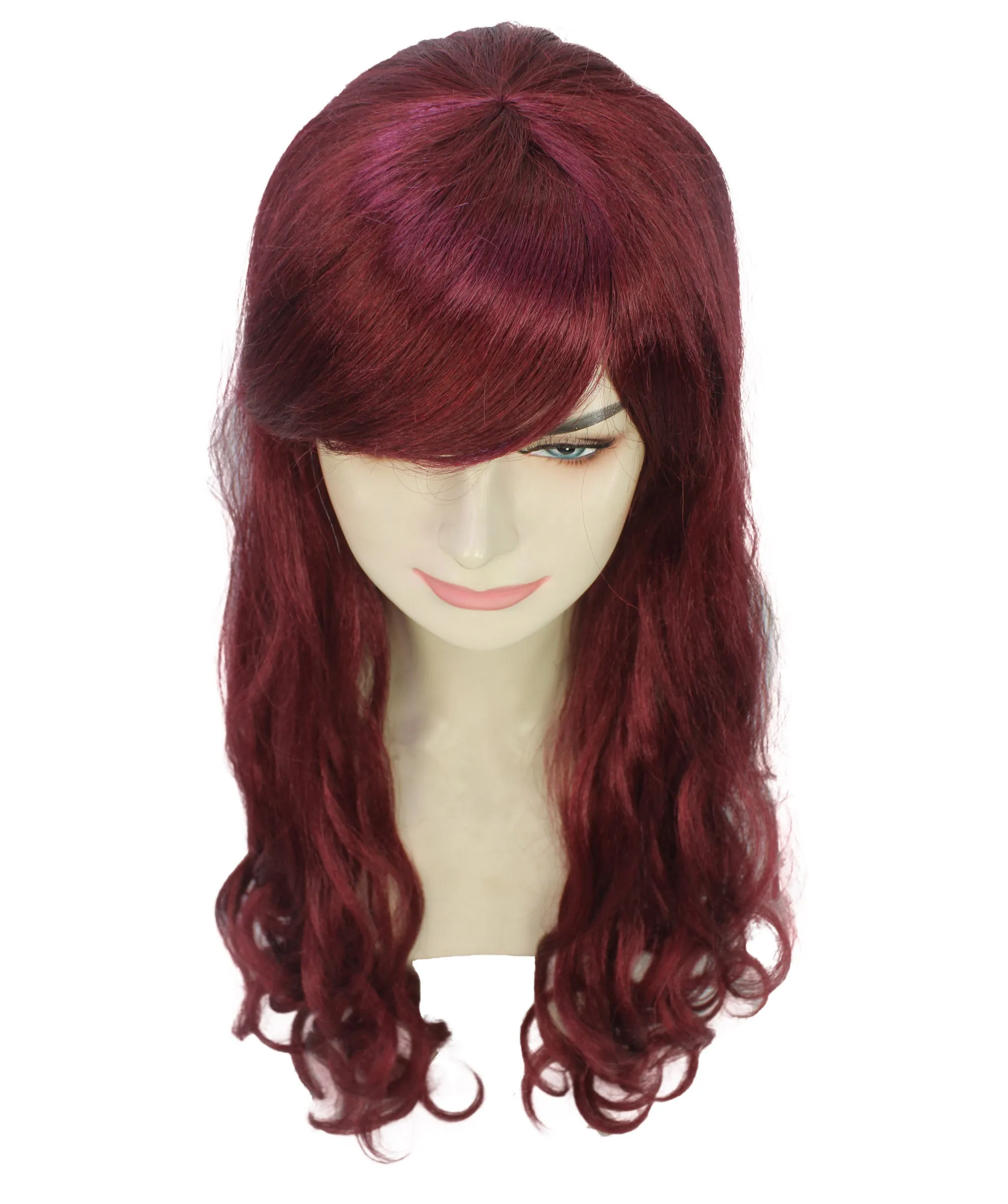 HPO Adult Women's  Long Curly Wig with Fringe | Multiple Color Option |Flame-retardant Synthetic Fiber Wig| Perfect for Halloween