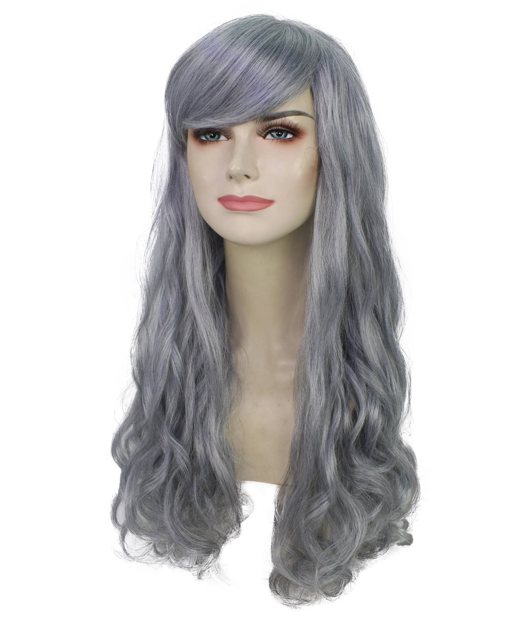 HPO Adult Women's  Long Curly Wig with Fringe | Multiple Color Option |Flame-retardant Synthetic Fiber Wig| Perfect for Halloween