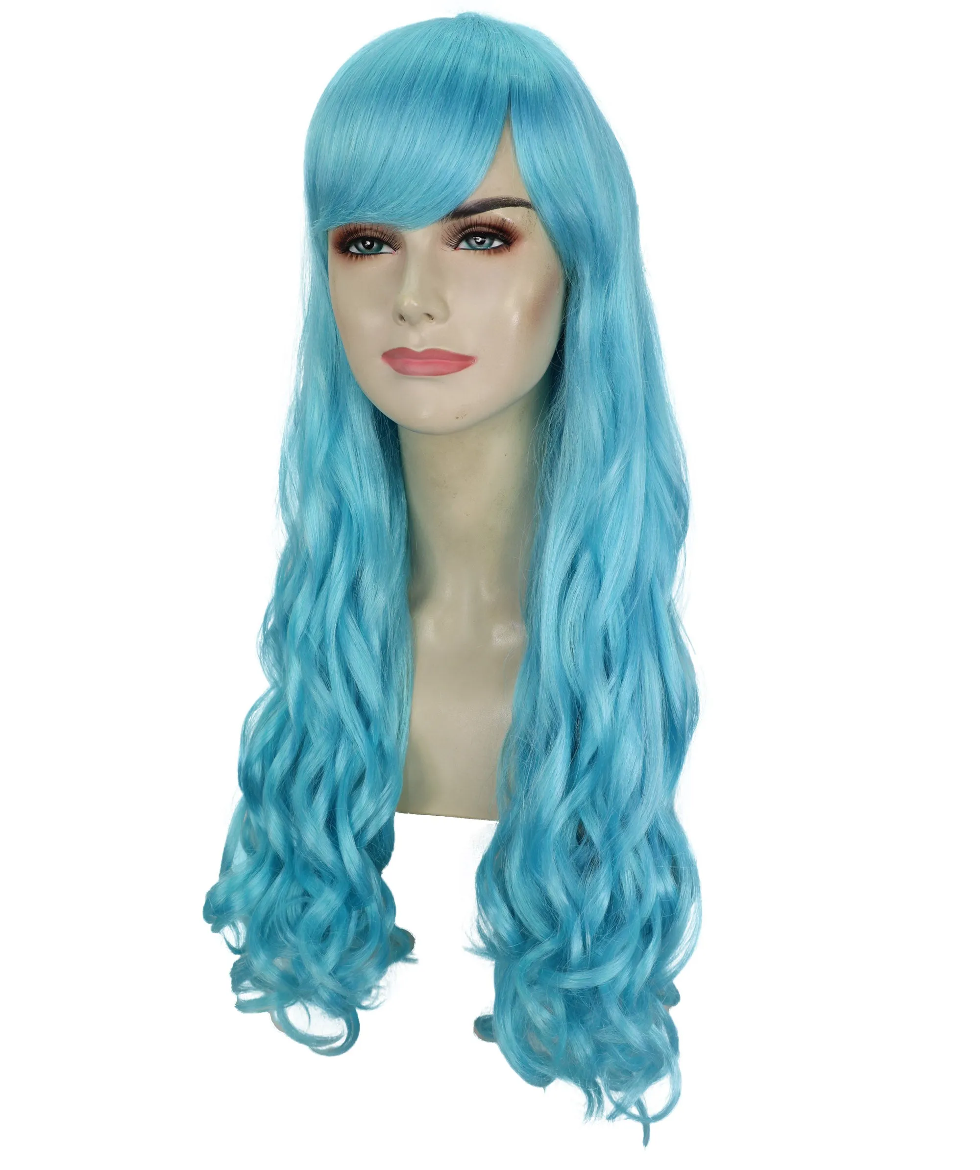 HPO Adult Women's  Long Curly Wig with Fringe | Multiple Color Option |Flame-retardant Synthetic Fiber Wig| Perfect for Halloween