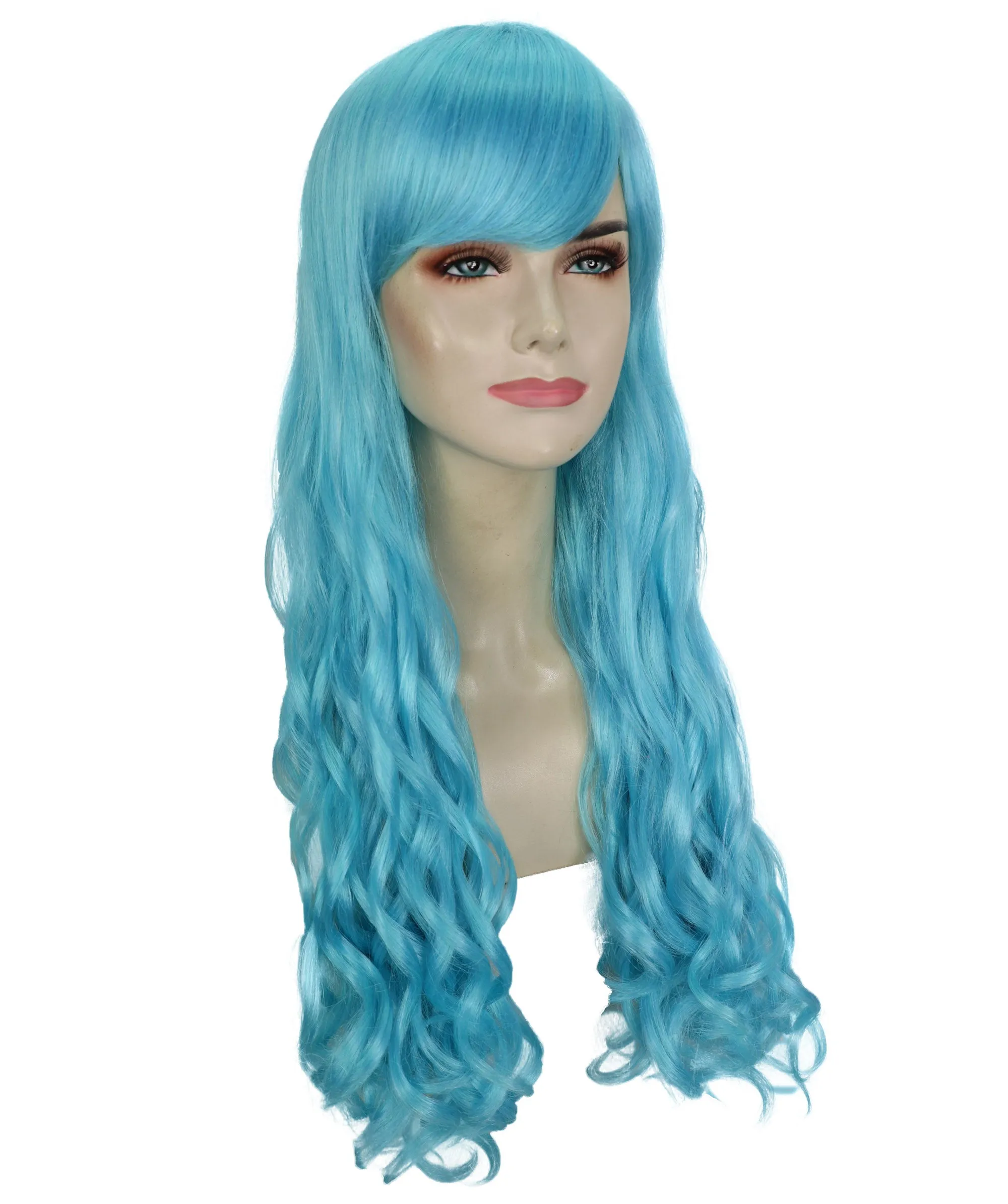 HPO Adult Women's  Long Curly Wig with Fringe | Multiple Color Option |Flame-retardant Synthetic Fiber Wig| Perfect for Halloween