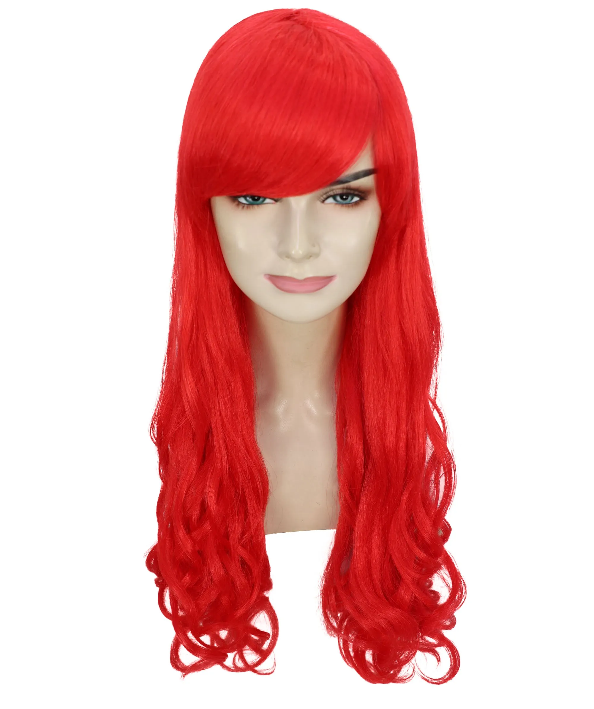 HPO Adult Women's  Long Curly Wig with Fringe | Multiple Color Option |Flame-retardant Synthetic Fiber Wig| Perfect for Halloween