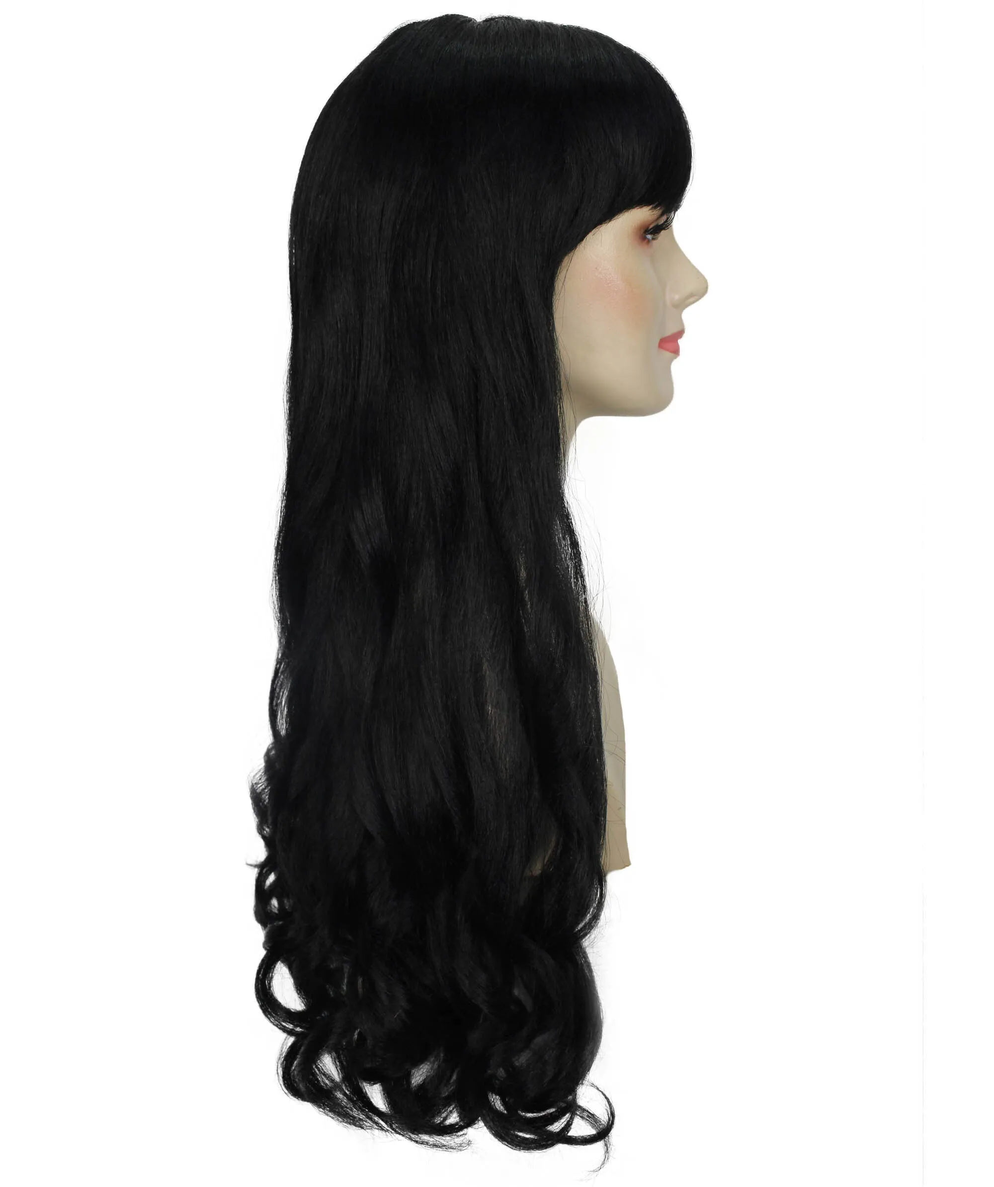 HPO Adult Women's  Long Curly Wig with Fringe | Multiple Color Option |Flame-retardant Synthetic Fiber Wig| Perfect for Halloween