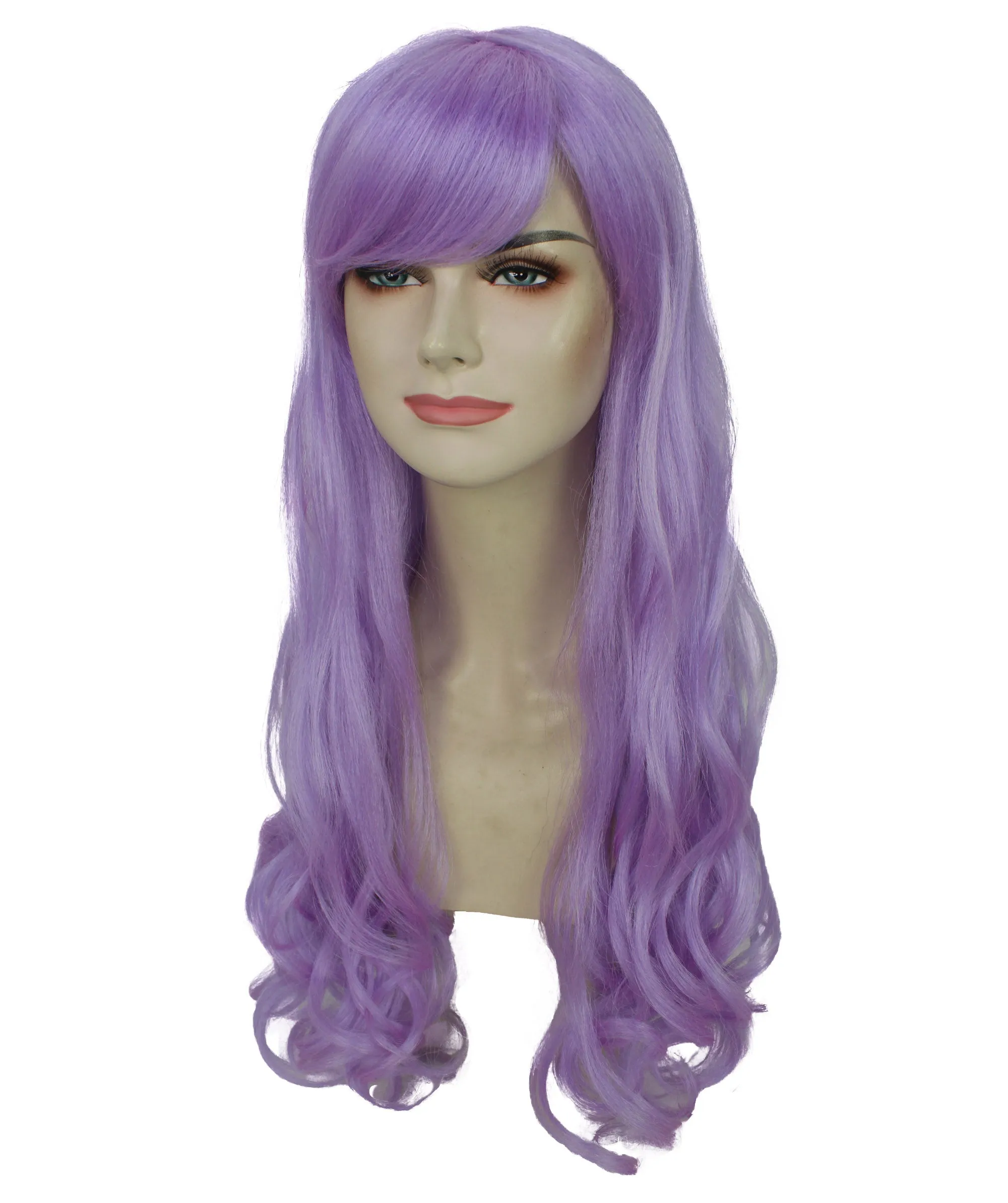 HPO Adult Women's  Long Curly Wig with Fringe | Multiple Color Option |Flame-retardant Synthetic Fiber Wig| Perfect for Halloween