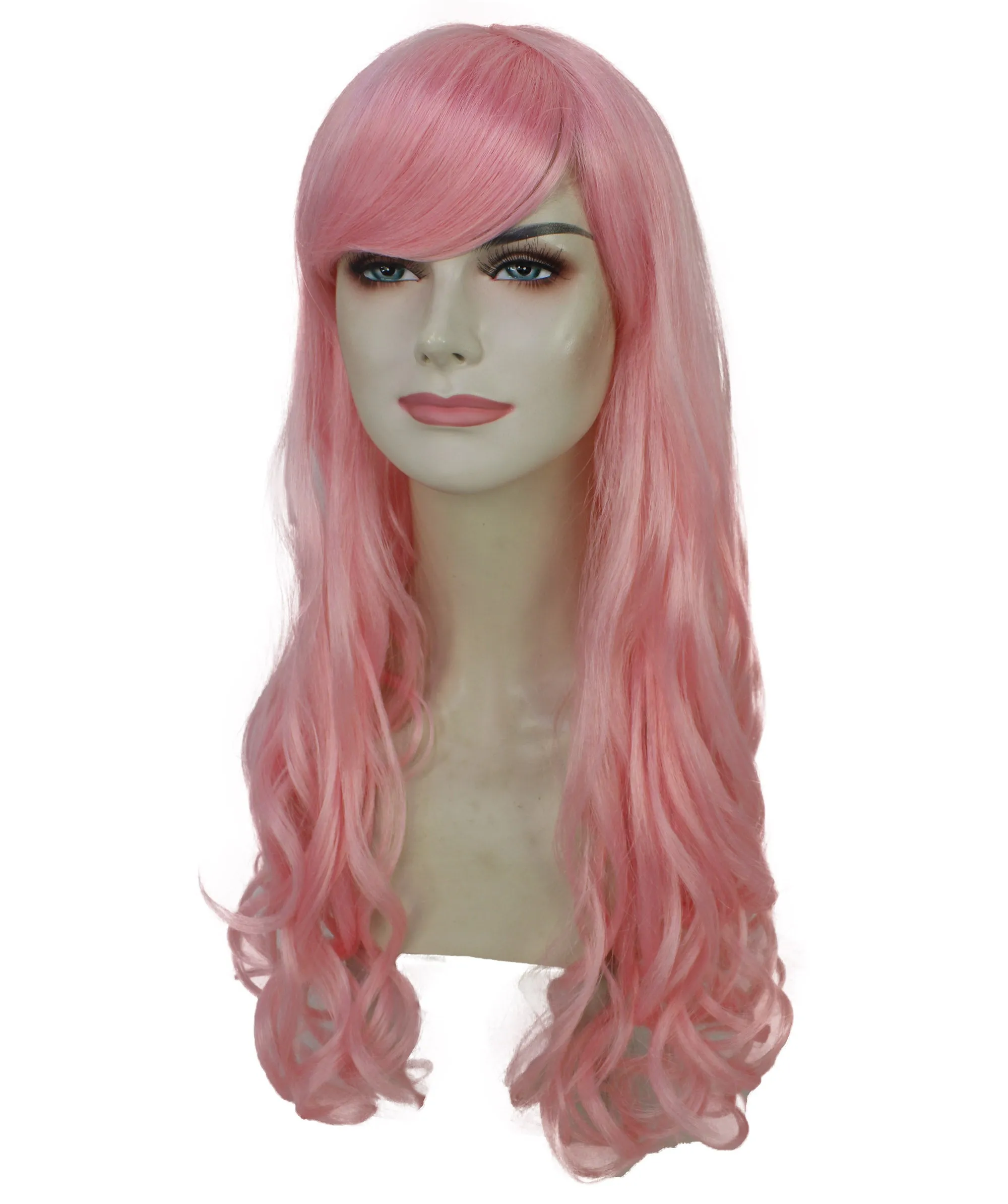HPO Adult Women's  Long Curly Wig with Fringe | Multiple Color Option |Flame-retardant Synthetic Fiber Wig| Perfect for Halloween