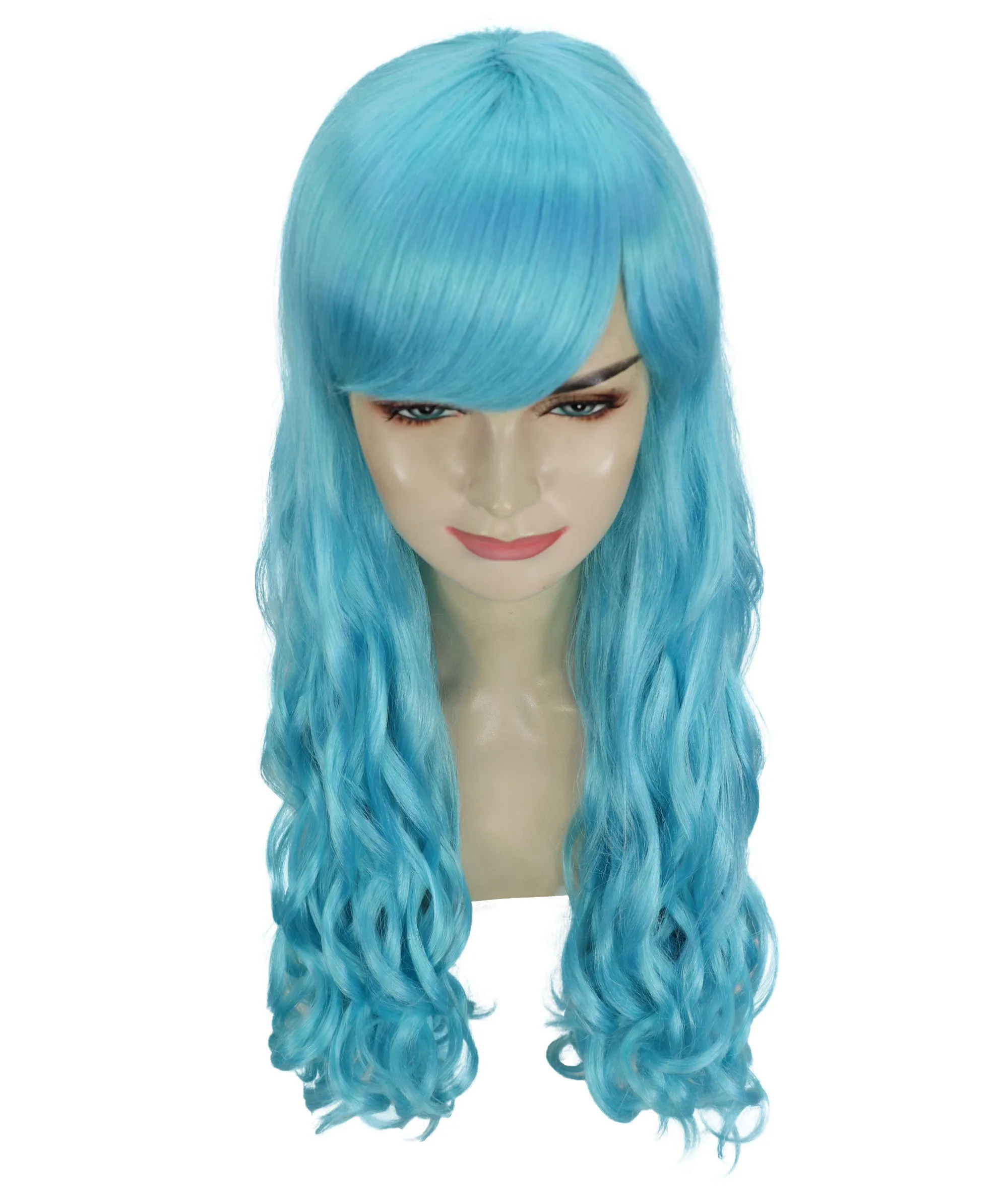 HPO Adult Women's  Long Curly Wig with Fringe | Multiple Color Option |Flame-retardant Synthetic Fiber Wig| Perfect for Halloween