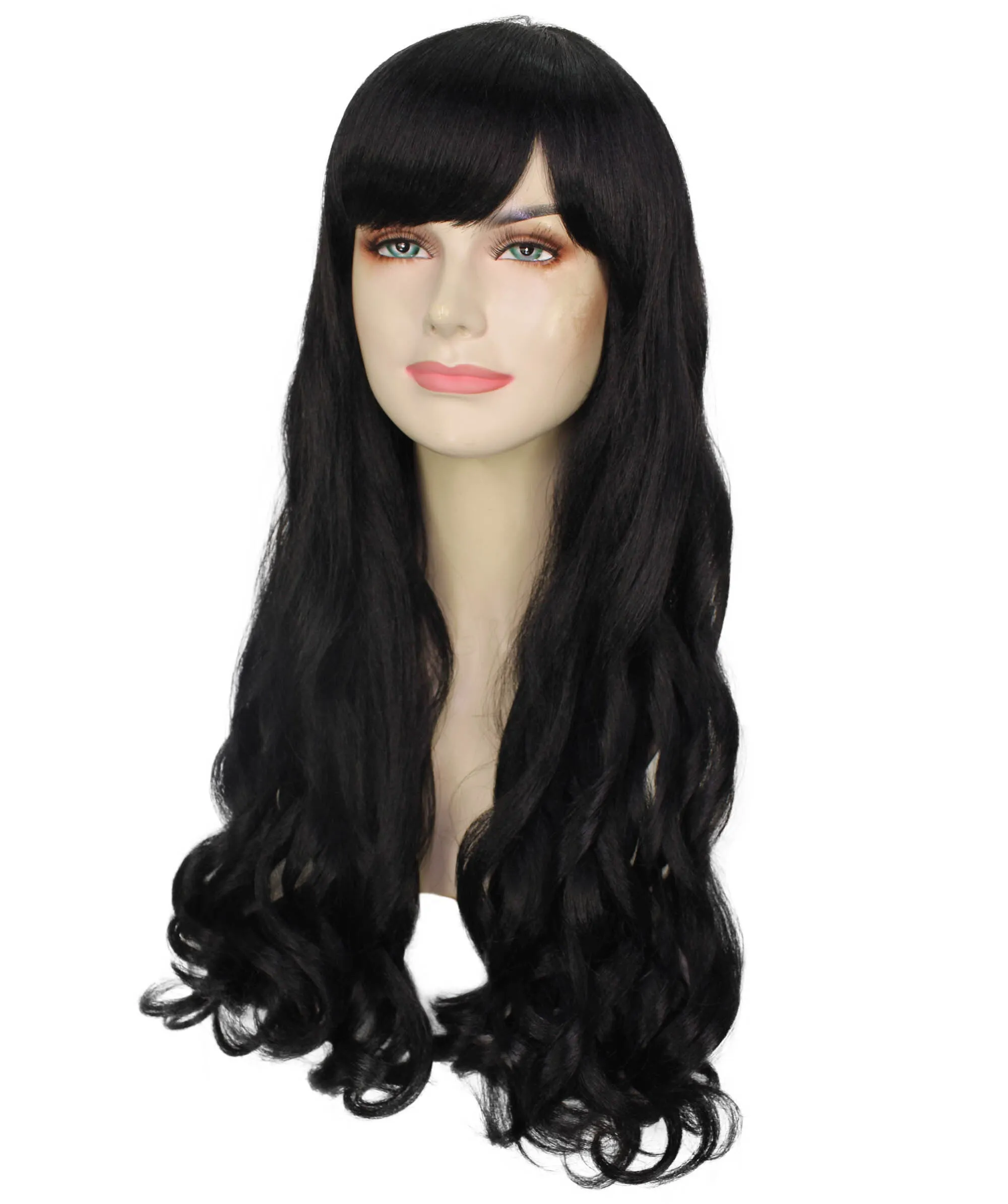 HPO Adult Women's  Long Curly Wig with Fringe | Multiple Color Option |Flame-retardant Synthetic Fiber Wig| Perfect for Halloween