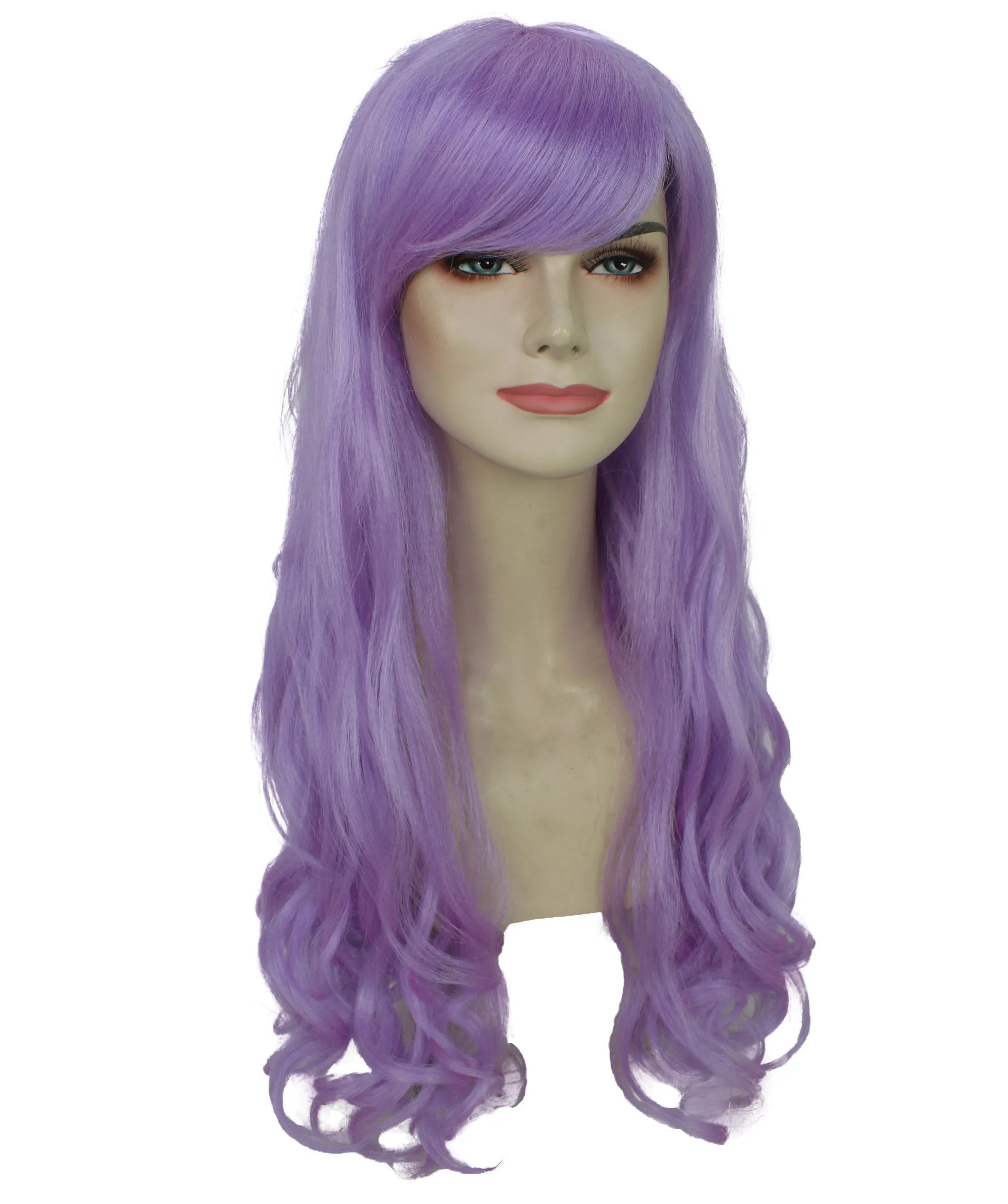 HPO Adult Women's  Long Curly Wig with Fringe | Multiple Color Option |Flame-retardant Synthetic Fiber Wig| Perfect for Halloween