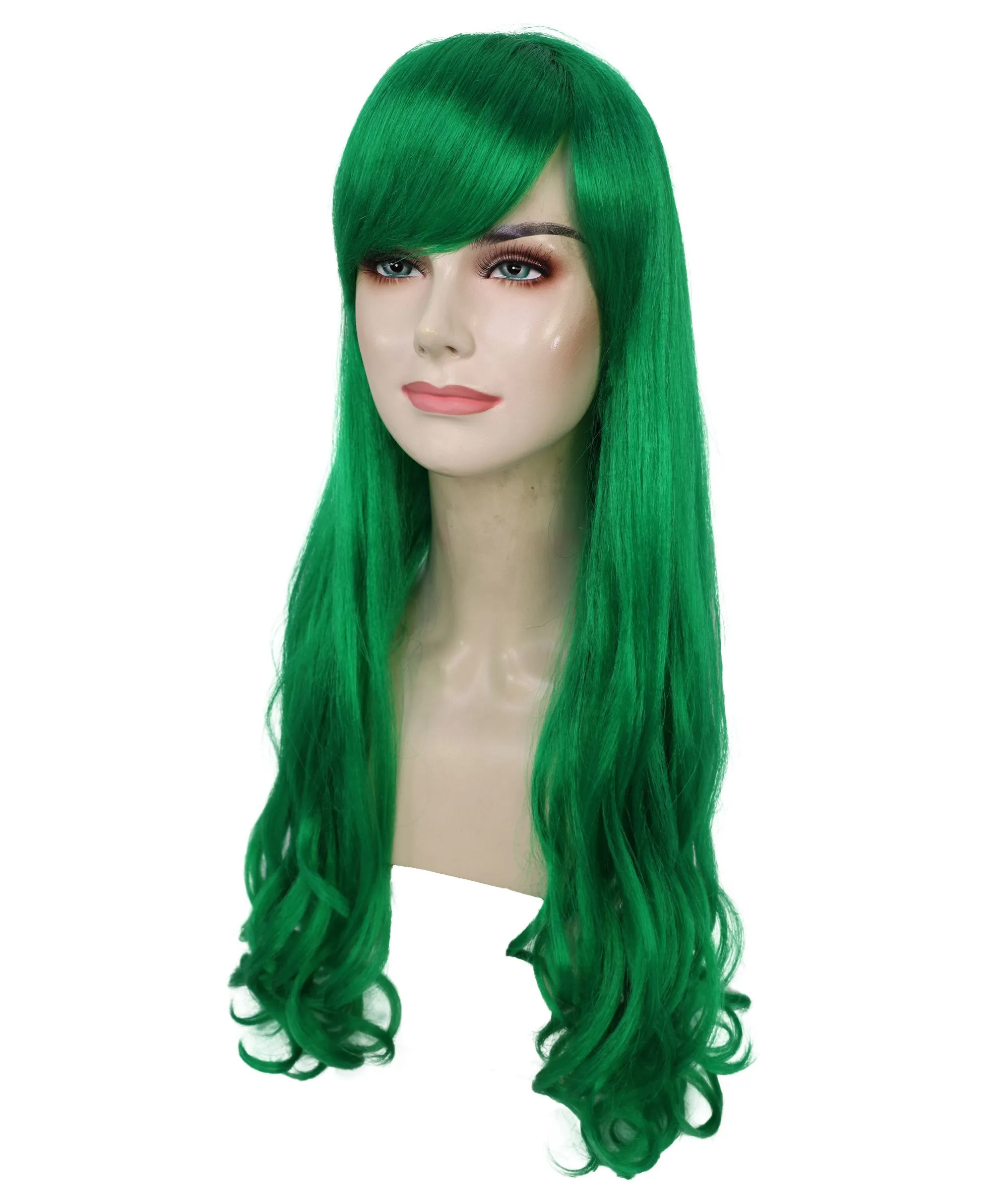 HPO Adult Women's  Long Curly Wig with Fringe | Multiple Color Option |Flame-retardant Synthetic Fiber Wig| Perfect for Halloween