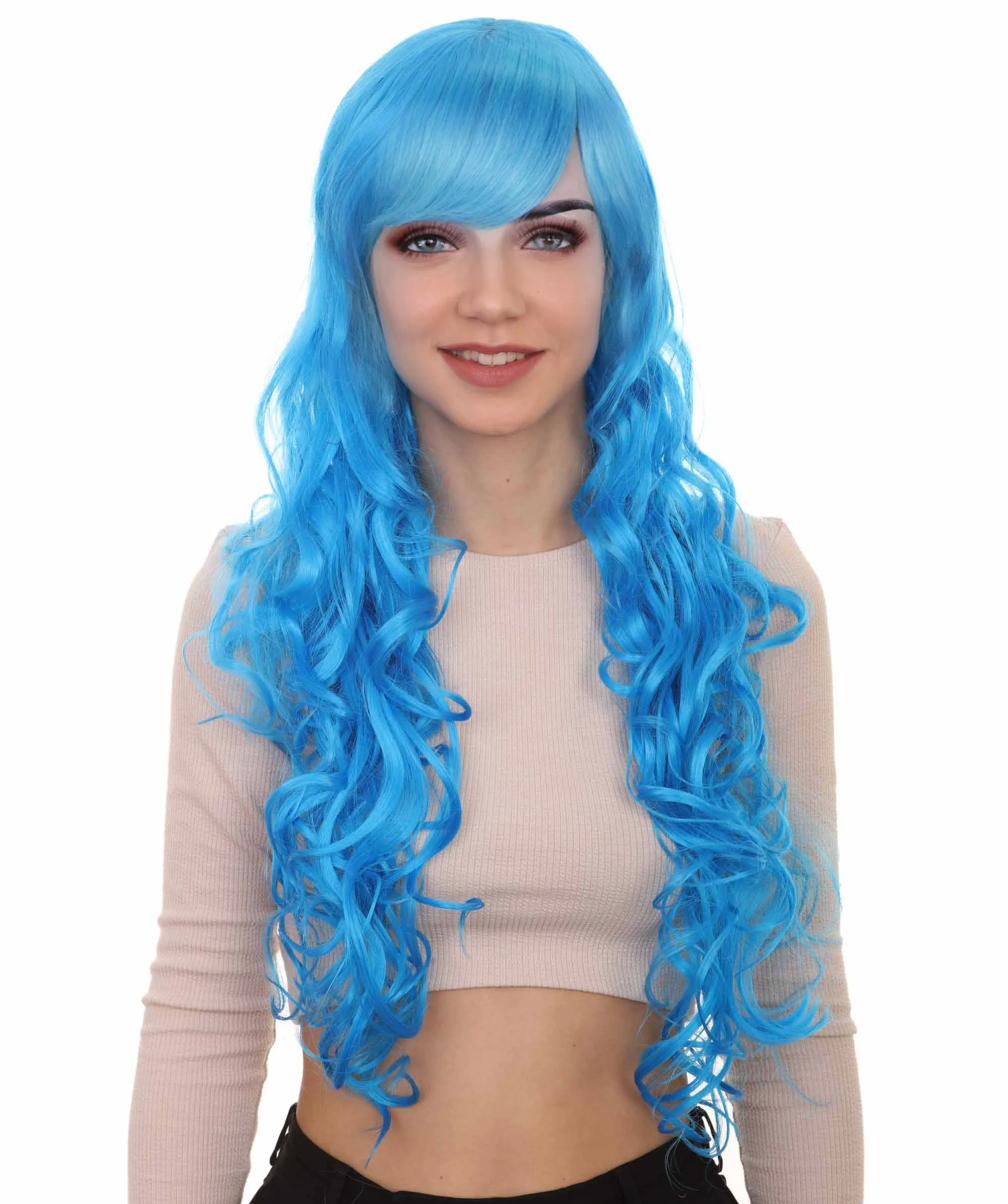 HPO Adult Women's  Long Curly Wig with Fringe | Multiple Color Option |Flame-retardant Synthetic Fiber Wig| Perfect for Halloween