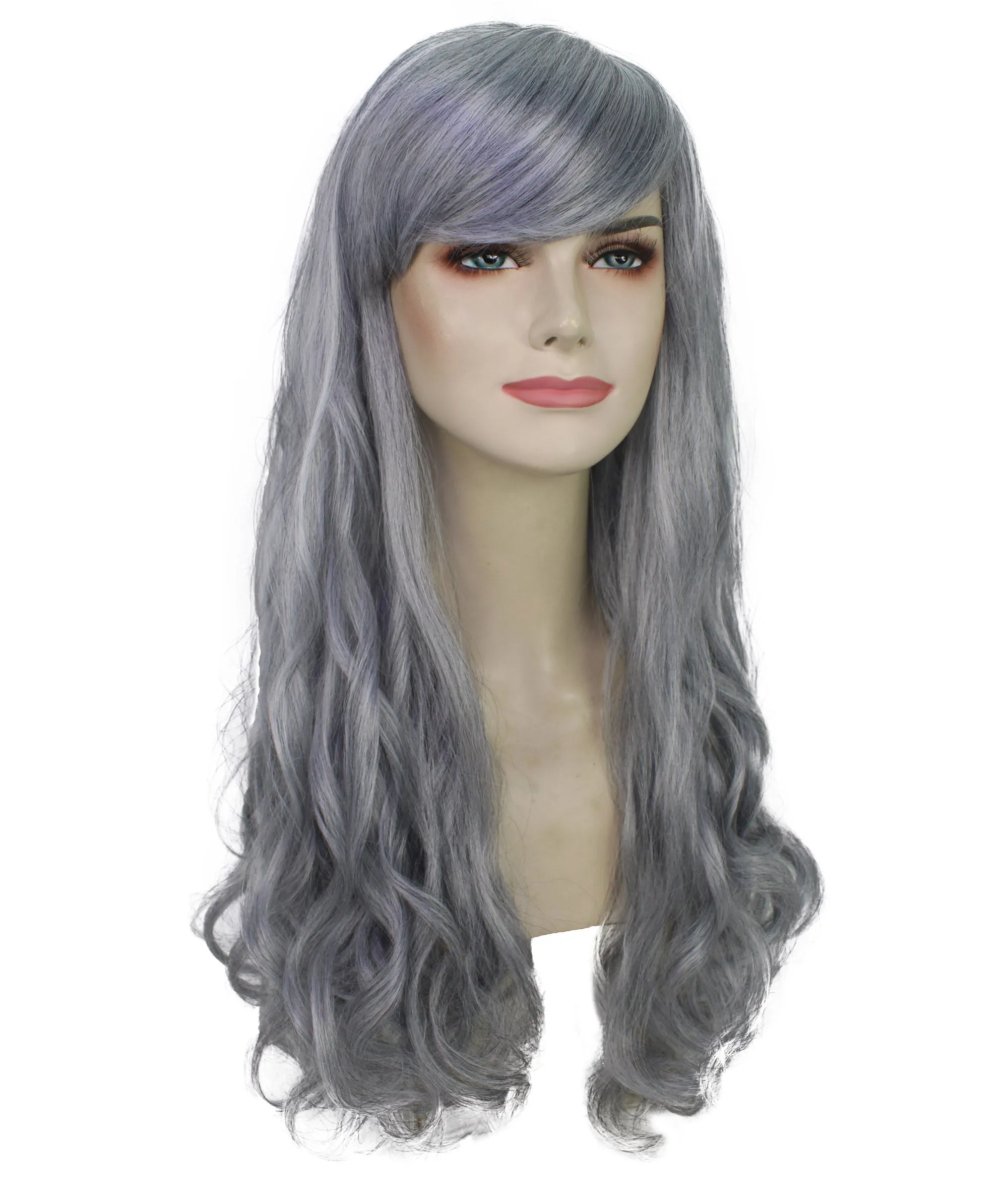 HPO Adult Women's  Long Curly Wig with Fringe | Multiple Color Option |Flame-retardant Synthetic Fiber Wig| Perfect for Halloween