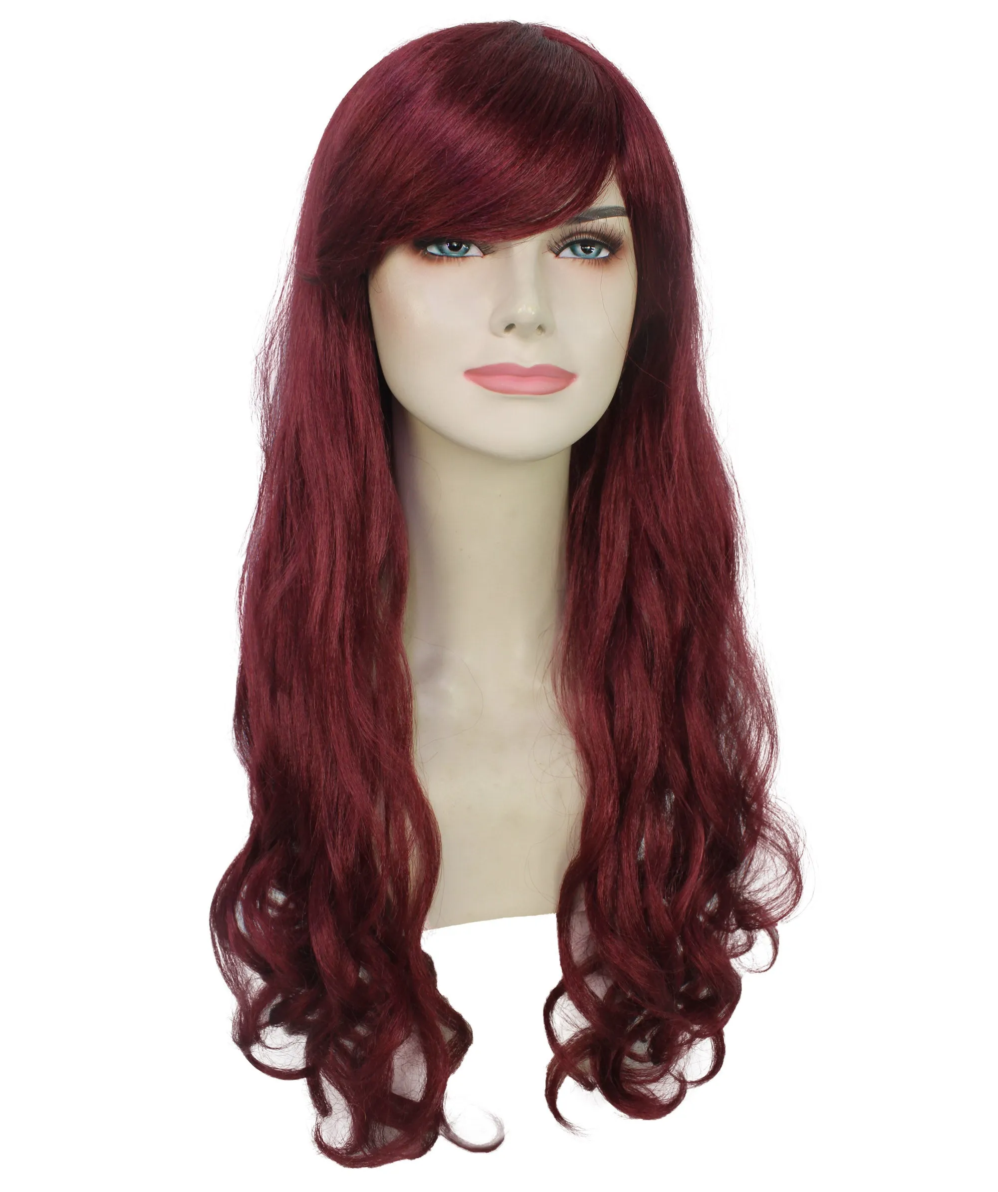 HPO Adult Women's  Long Curly Wig with Fringe | Multiple Color Option |Flame-retardant Synthetic Fiber Wig| Perfect for Halloween