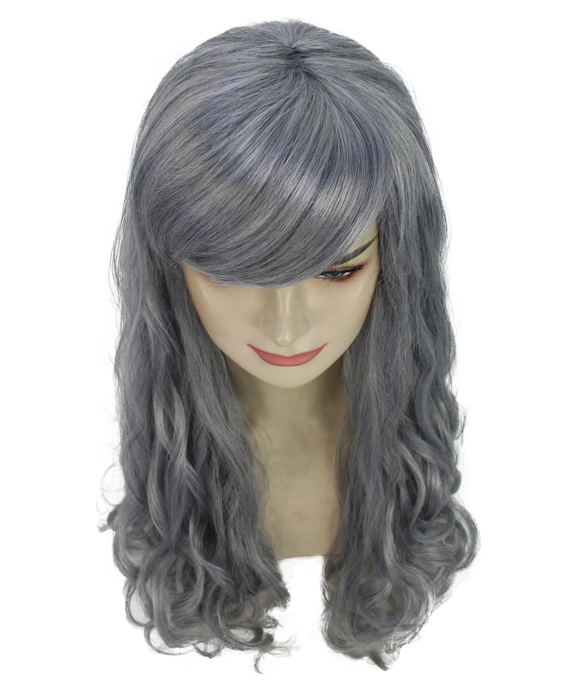 HPO Adult Women's  Long Curly Wig with Fringe | Multiple Color Option |Flame-retardant Synthetic Fiber Wig| Perfect for Halloween