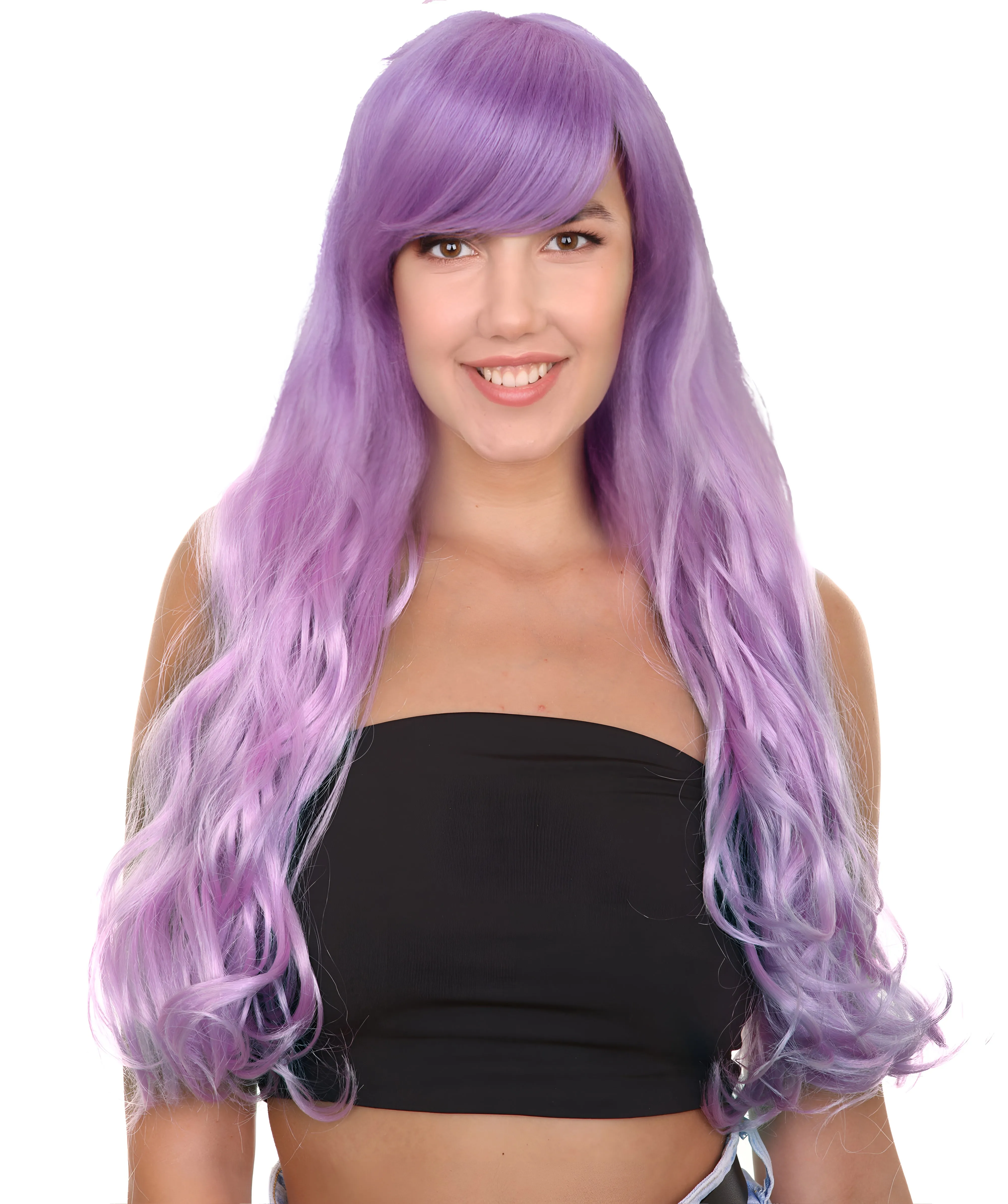 HPO Adult Women's  Long Curly Wig with Fringe | Multiple Color Option |Flame-retardant Synthetic Fiber Wig| Perfect for Halloween