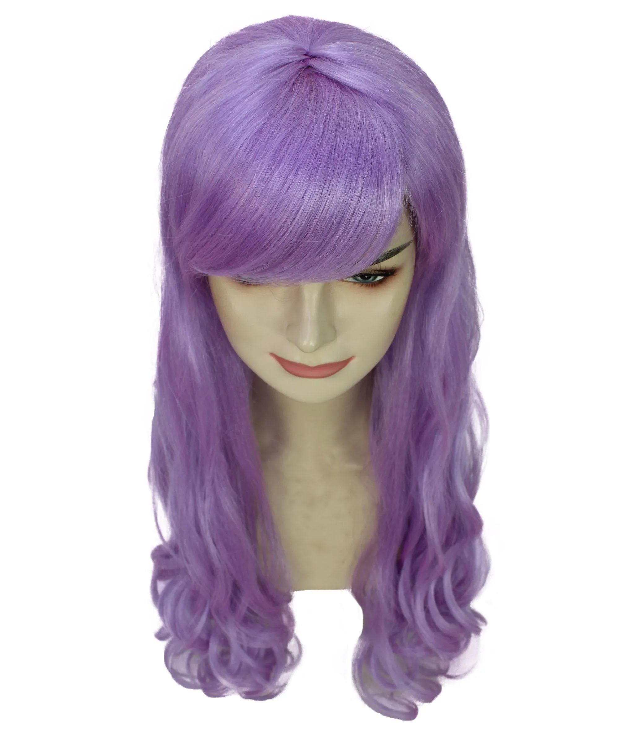 HPO Adult Women's  Long Curly Wig with Fringe | Multiple Color Option |Flame-retardant Synthetic Fiber Wig| Perfect for Halloween
