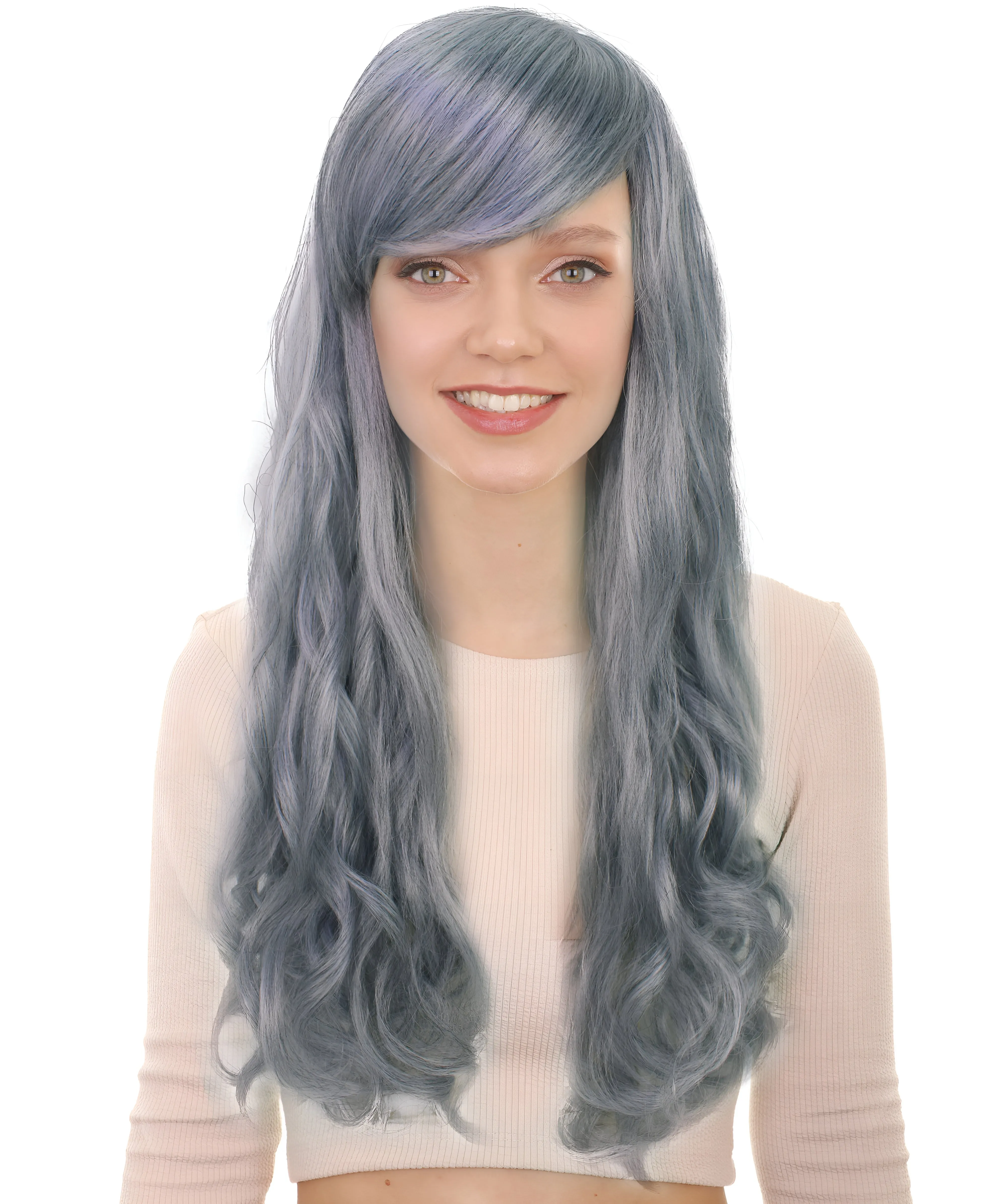 HPO Adult Women's  Long Curly Wig with Fringe | Multiple Color Option |Flame-retardant Synthetic Fiber Wig| Perfect for Halloween