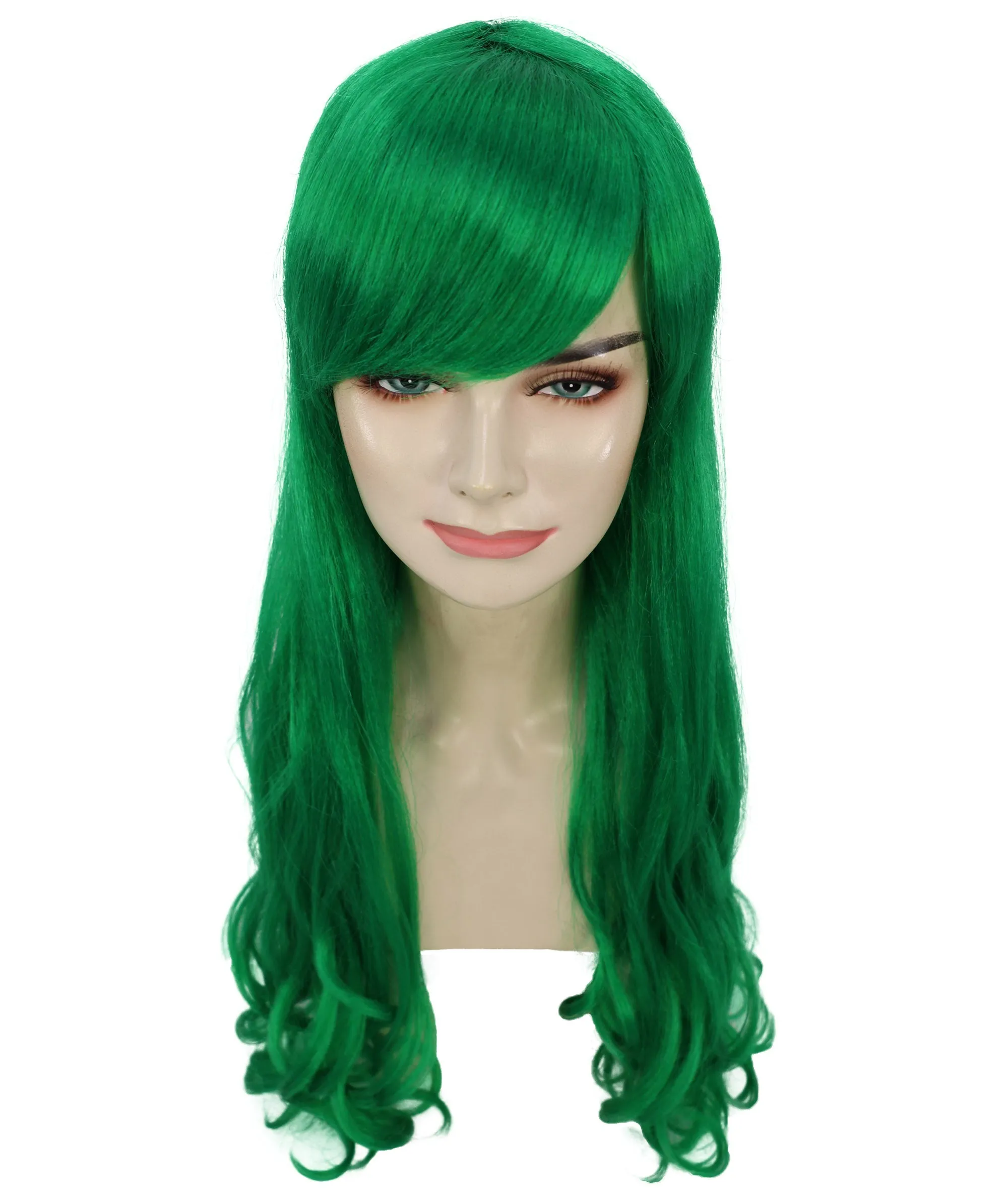 HPO Adult Women's  Long Curly Wig with Fringe | Multiple Color Option |Flame-retardant Synthetic Fiber Wig| Perfect for Halloween
