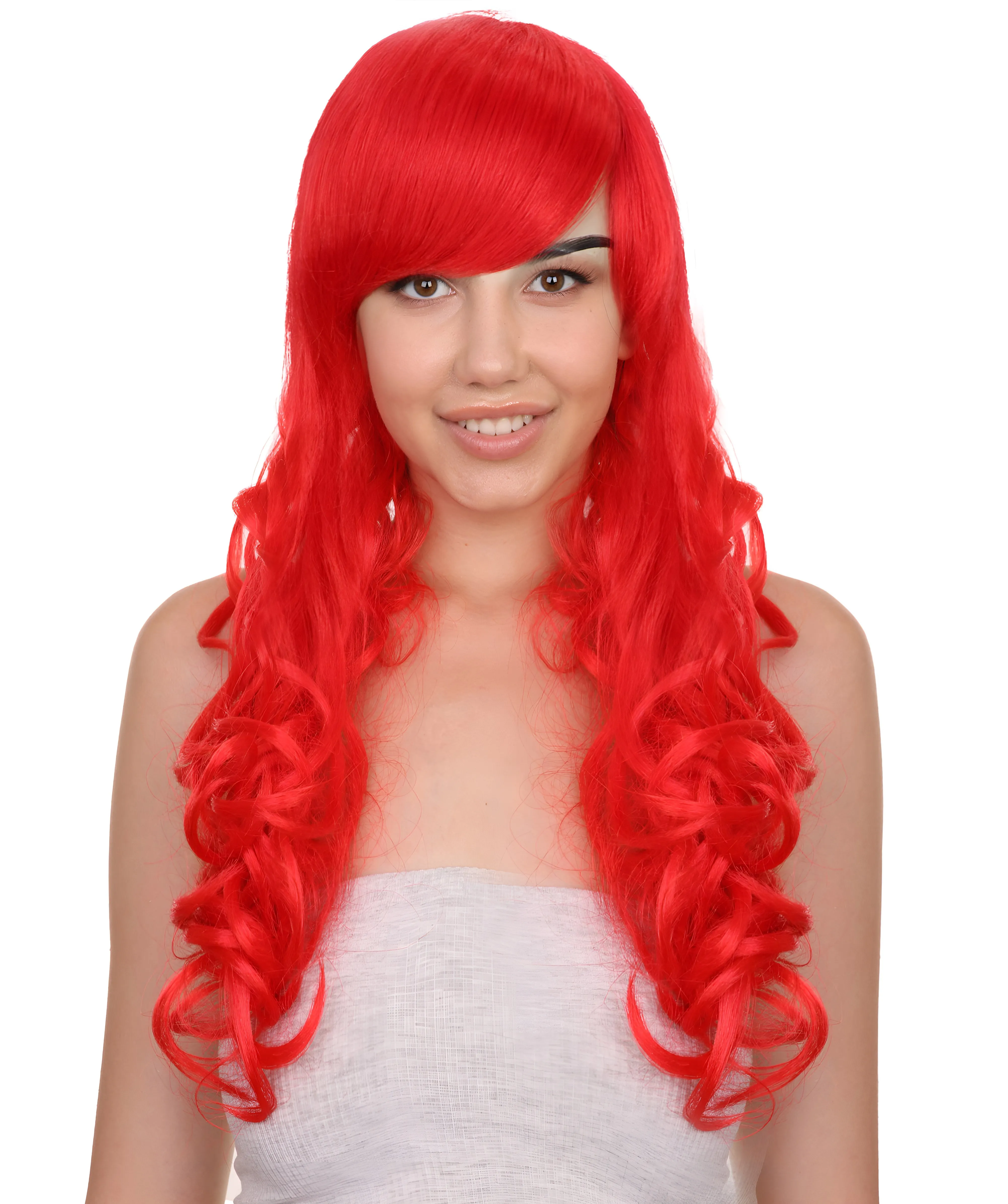 HPO Adult Women's  Long Curly Wig with Fringe | Multiple Color Option |Flame-retardant Synthetic Fiber Wig| Perfect for Halloween