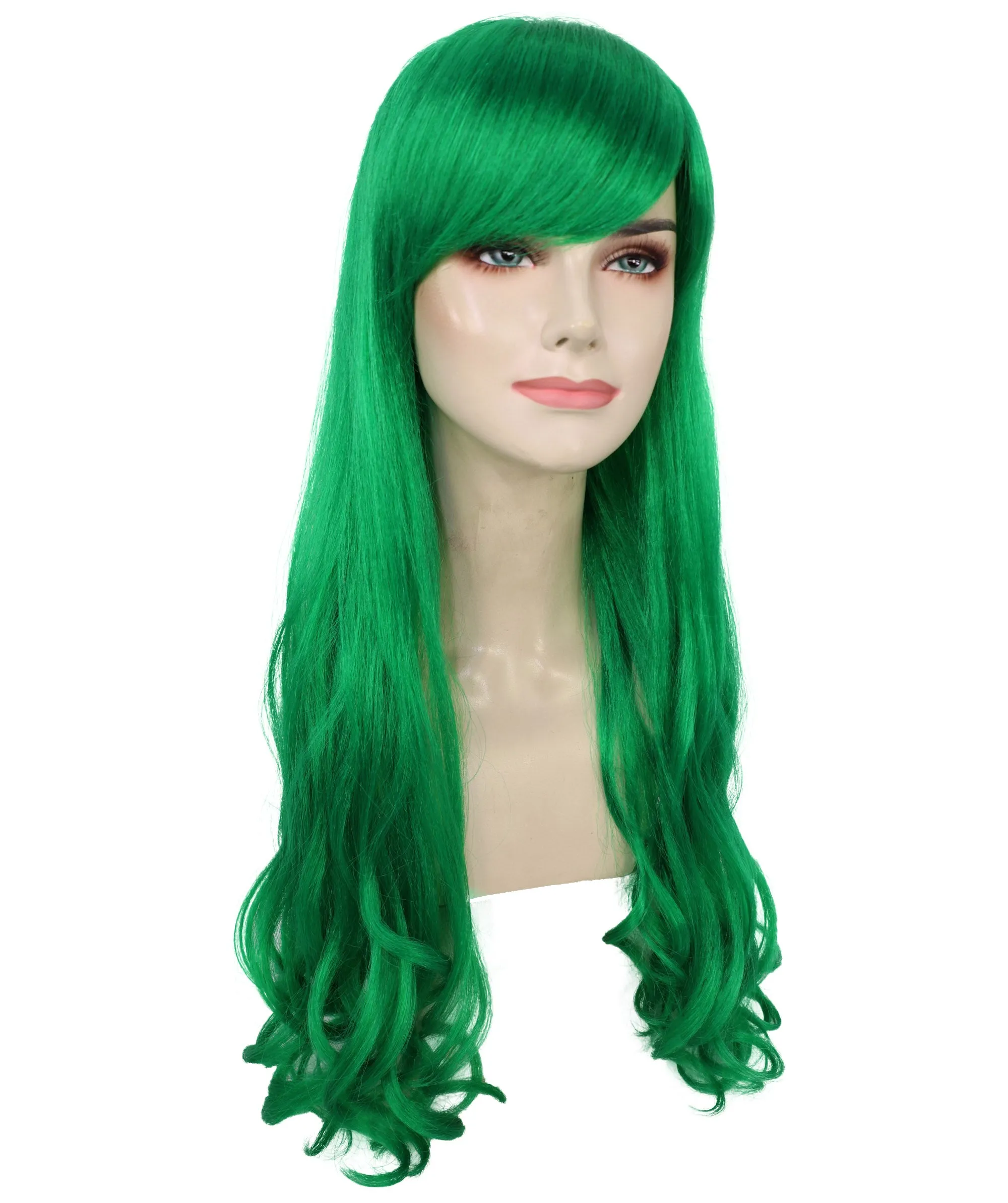 HPO Adult Women's  Long Curly Wig with Fringe | Multiple Color Option |Flame-retardant Synthetic Fiber Wig| Perfect for Halloween