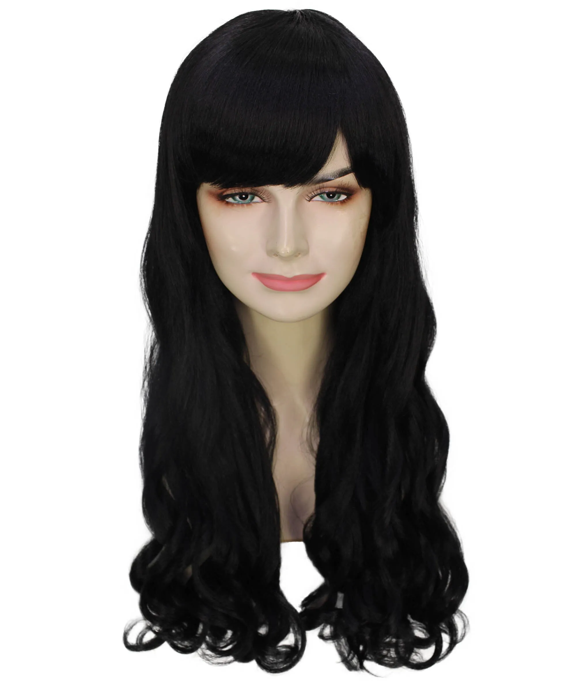 HPO Adult Women's  Long Curly Wig with Fringe | Multiple Color Option |Flame-retardant Synthetic Fiber Wig| Perfect for Halloween