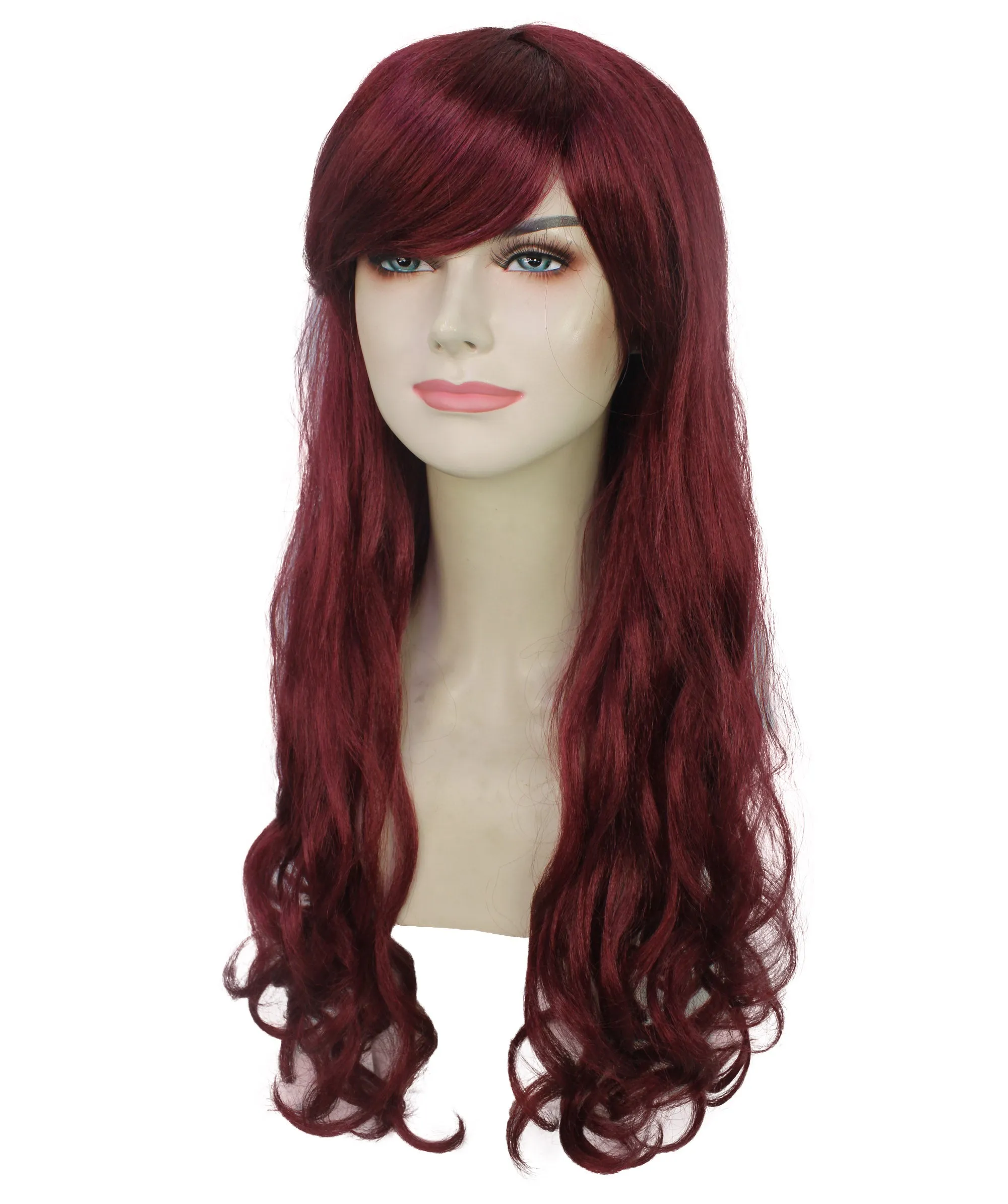 HPO Adult Women's  Long Curly Wig with Fringe | Multiple Color Option |Flame-retardant Synthetic Fiber Wig| Perfect for Halloween