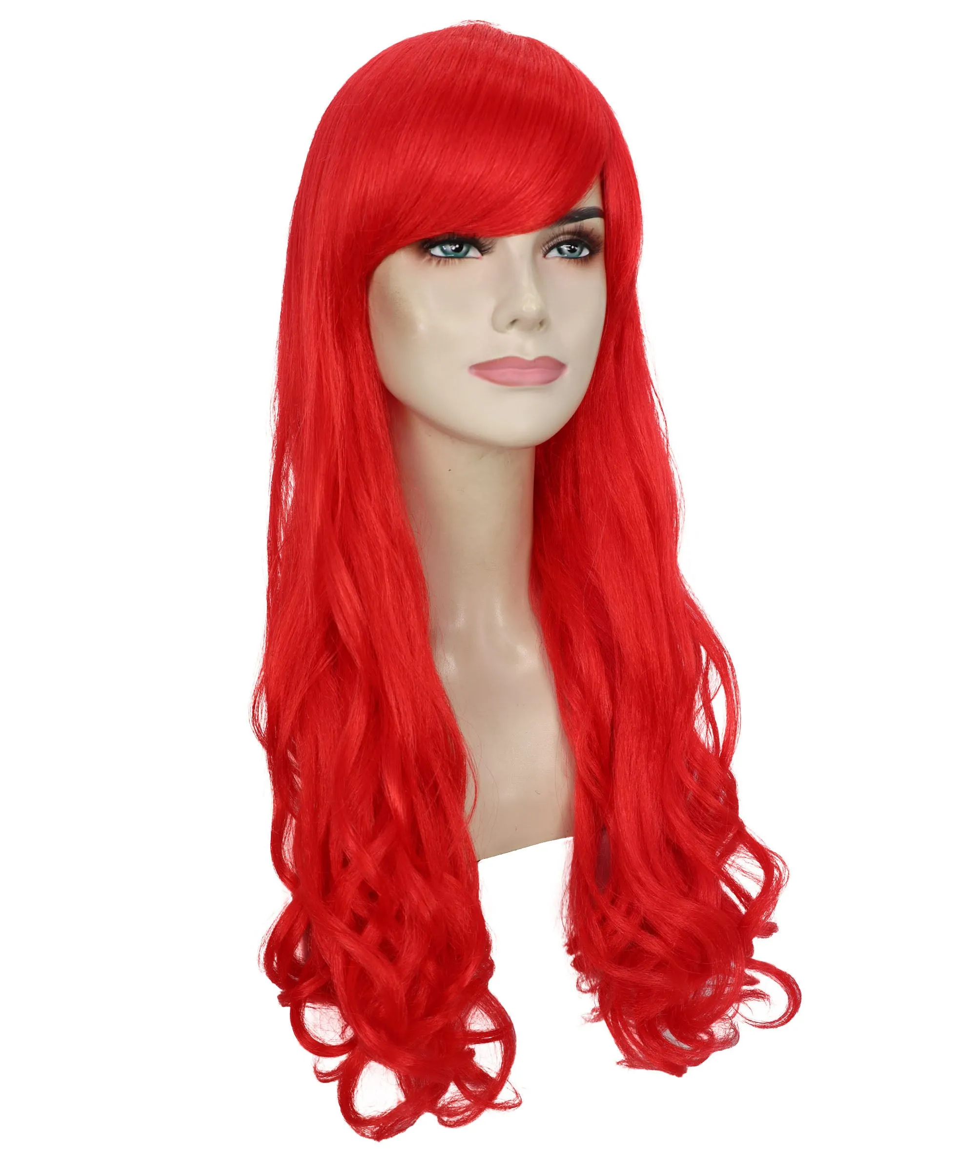 HPO Adult Women's  Long Curly Wig with Fringe | Multiple Color Option |Flame-retardant Synthetic Fiber Wig| Perfect for Halloween