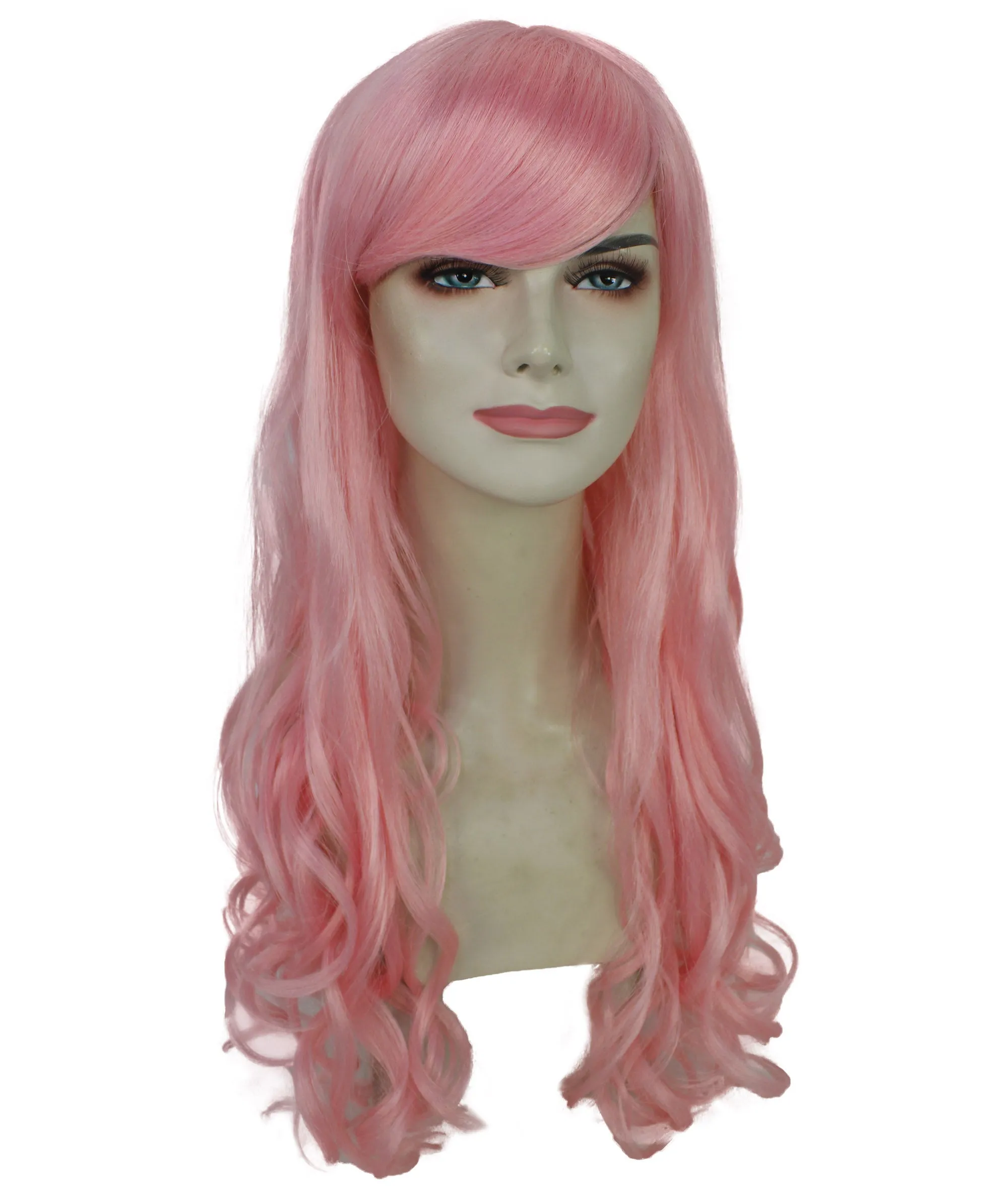 HPO Adult Women's  Long Curly Wig with Fringe | Multiple Color Option |Flame-retardant Synthetic Fiber Wig| Perfect for Halloween