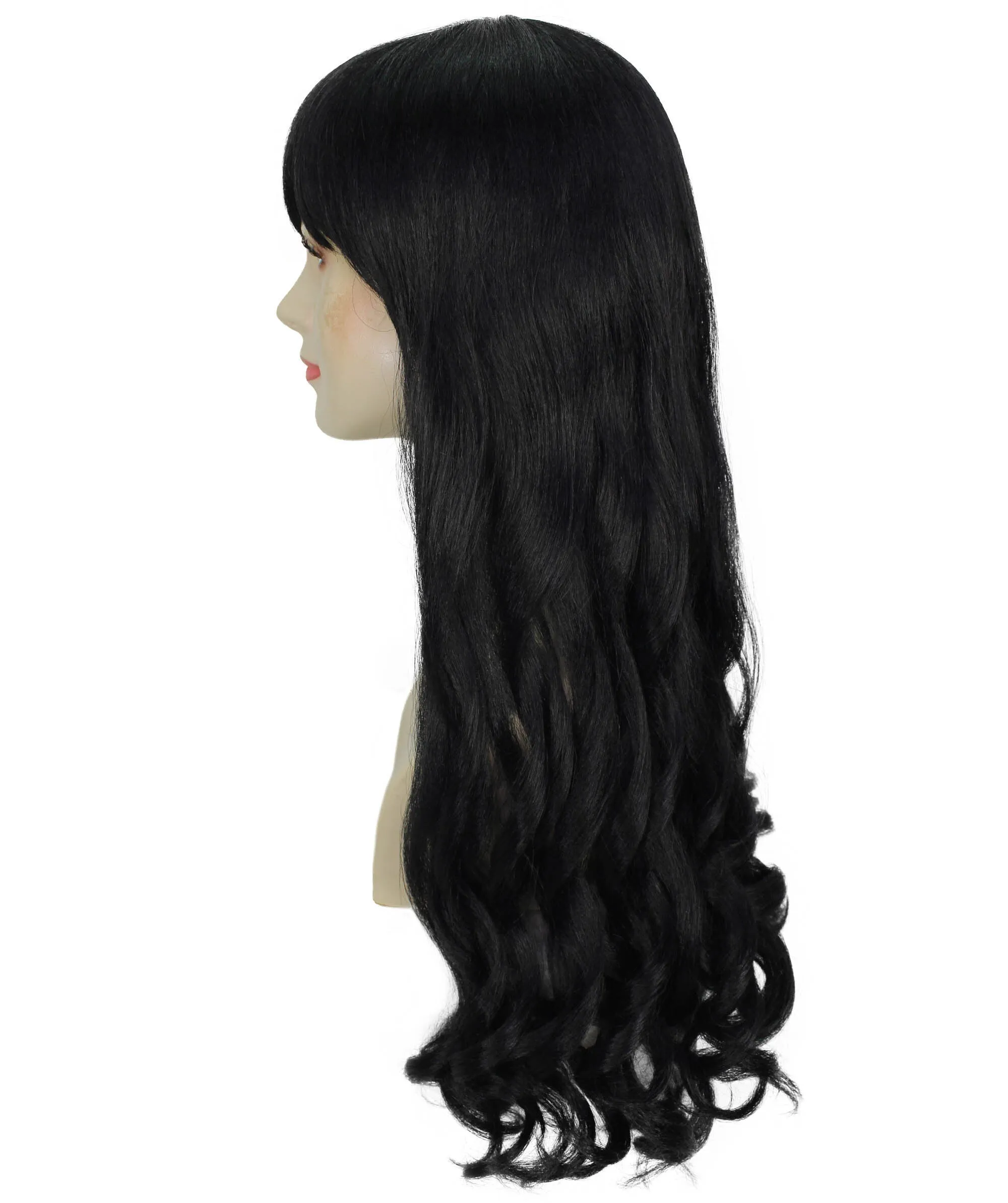 HPO Adult Women's  Long Curly Wig with Fringe | Multiple Color Option |Flame-retardant Synthetic Fiber Wig| Perfect for Halloween