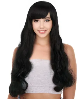 HPO Adult Women's  Long Curly Wig with Fringe | Multiple Color Option |Flame-retardant Synthetic Fiber Wig| Perfect for Halloween