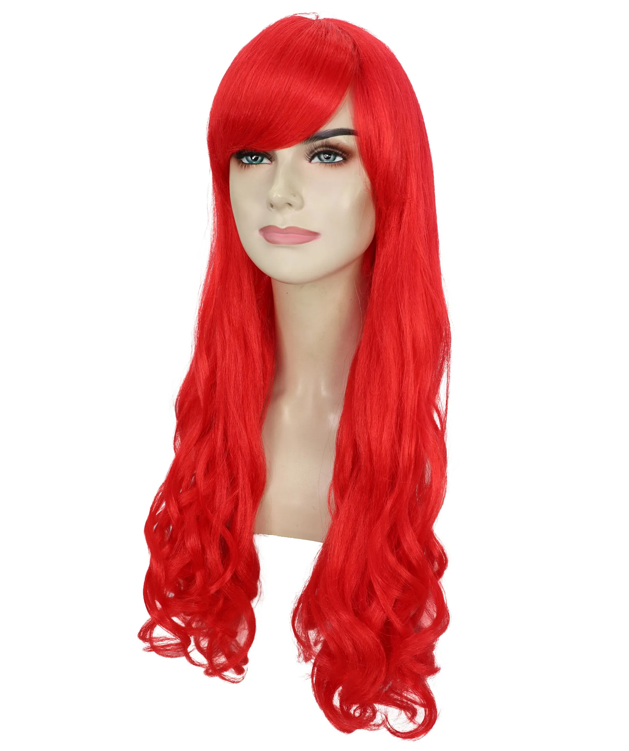 HPO Adult Women's  Long Curly Wig with Fringe | Multiple Color Option |Flame-retardant Synthetic Fiber Wig| Perfect for Halloween