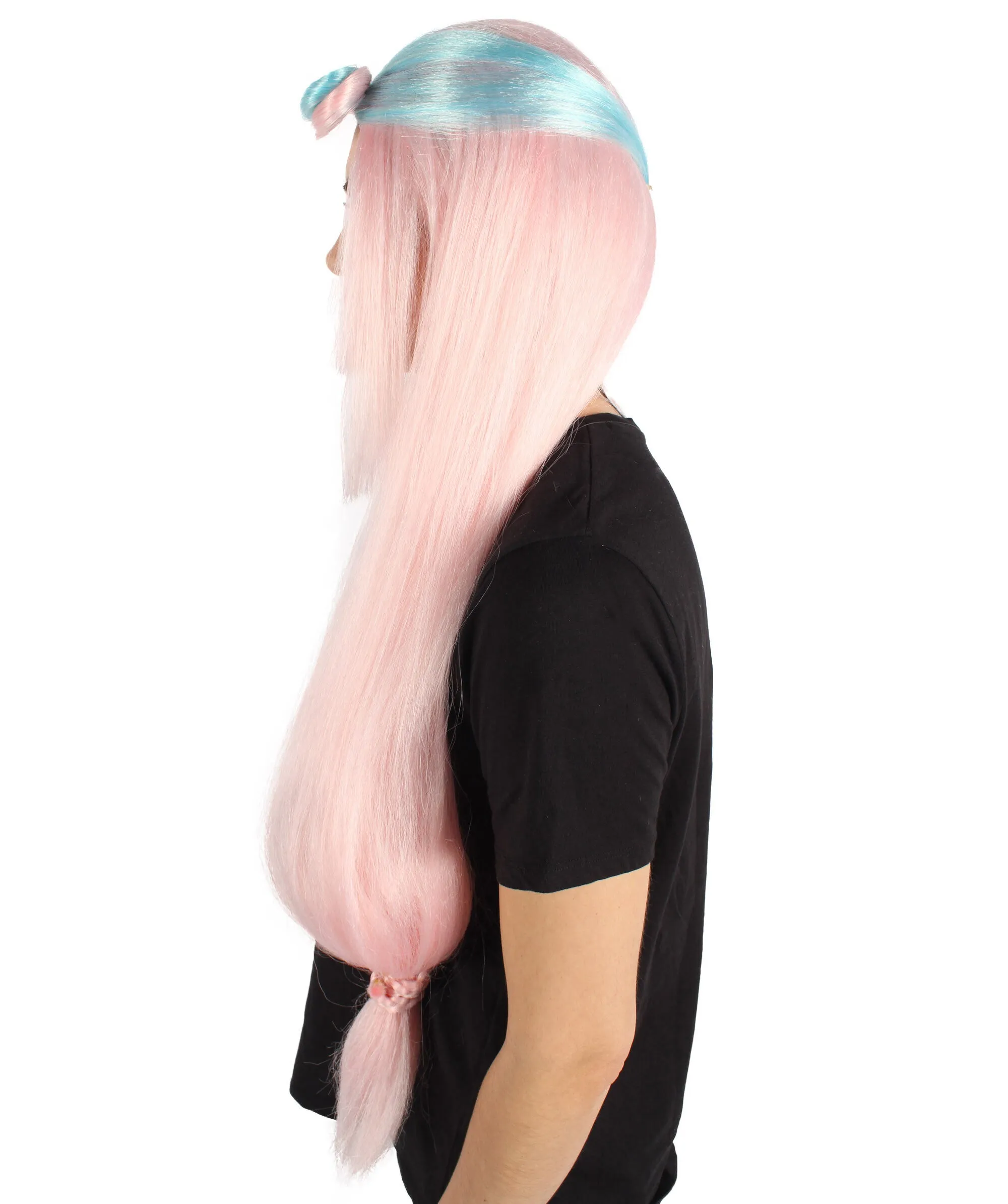 HPO Adult Women's Pink and Blue Long Straight Wig I Perfect for Cosplay I Flame-retardant Synthetic Fiber