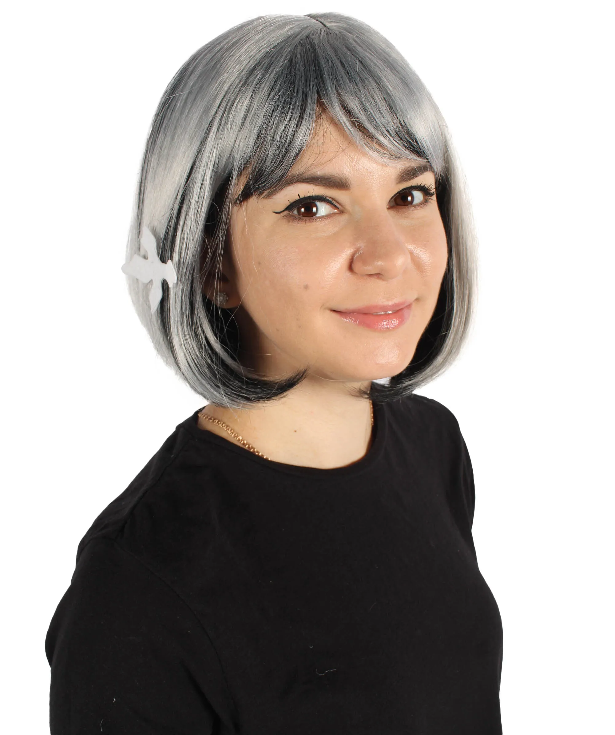 HPO Adult Women's Rapper Black & White Wig I Perfect for Cosplay I Flame-retardant Synthetic Fiber