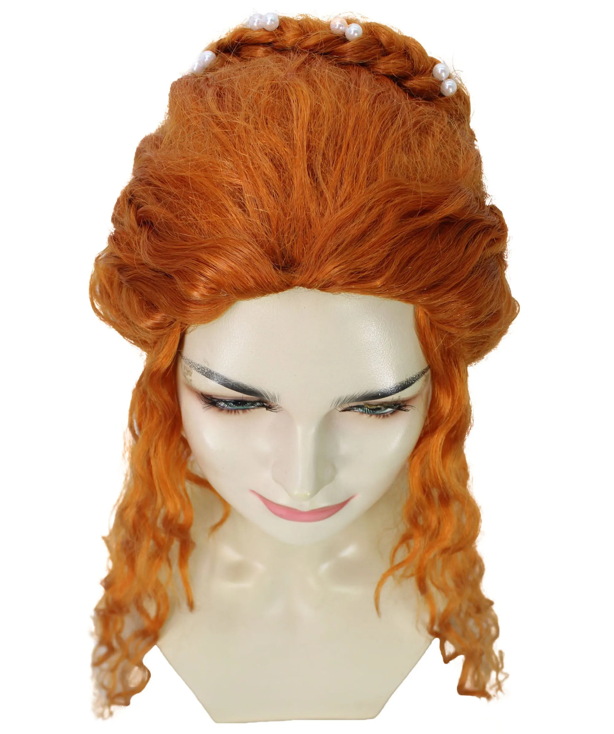 HPO Adult Women's Renaissance Long Curly Orange Wig | Perfect for Halloween| Flame-retardant Synthetic Fiber