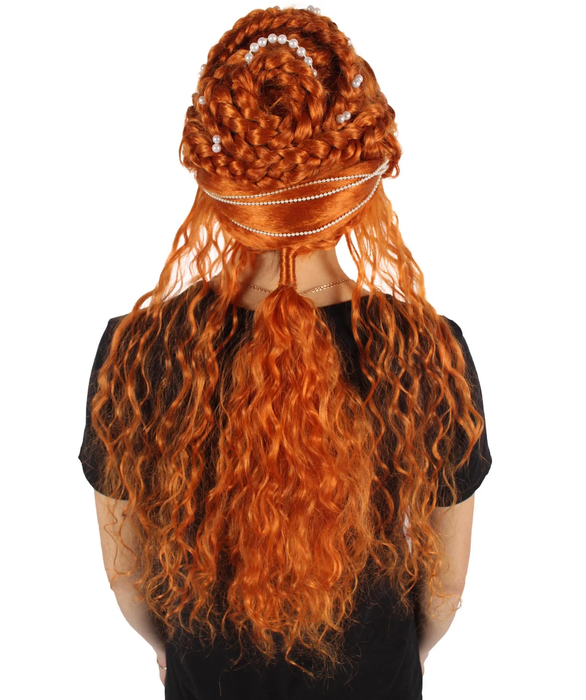 HPO Adult Women's Renaissance Long Curly Orange Wig | Perfect for Halloween| Flame-retardant Synthetic Fiber