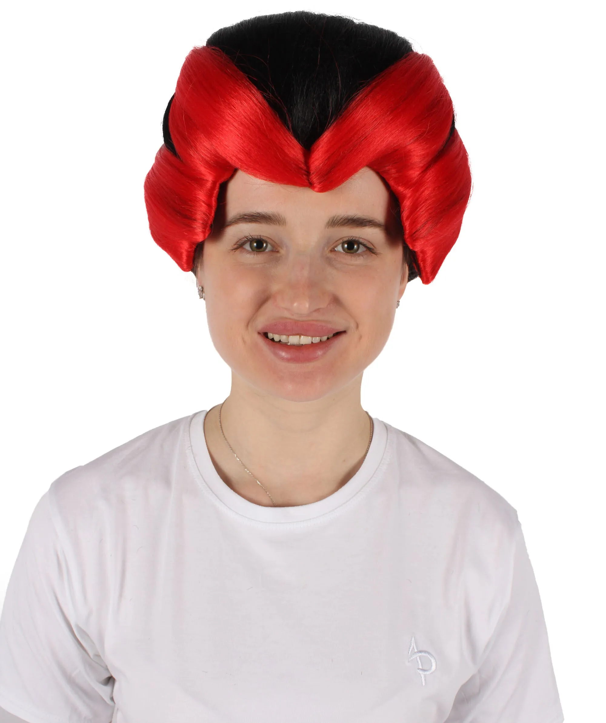 HPO Adult Women's Volumized Black & Red Wig I Perfect for Cosplay I Flame-retardant Synthetic Fiber