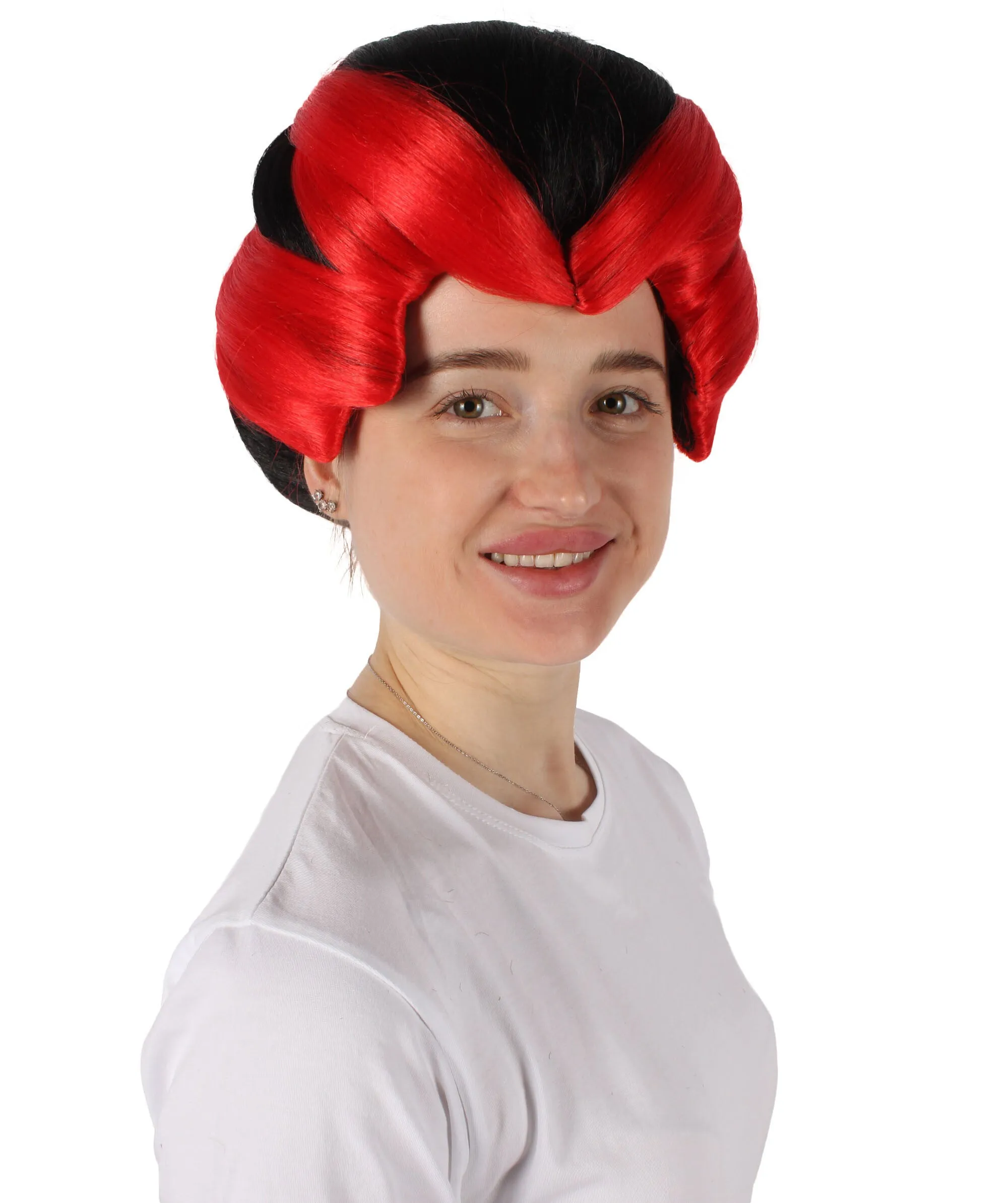 HPO Adult Women's Volumized Black & Red Wig I Perfect for Cosplay I Flame-retardant Synthetic Fiber