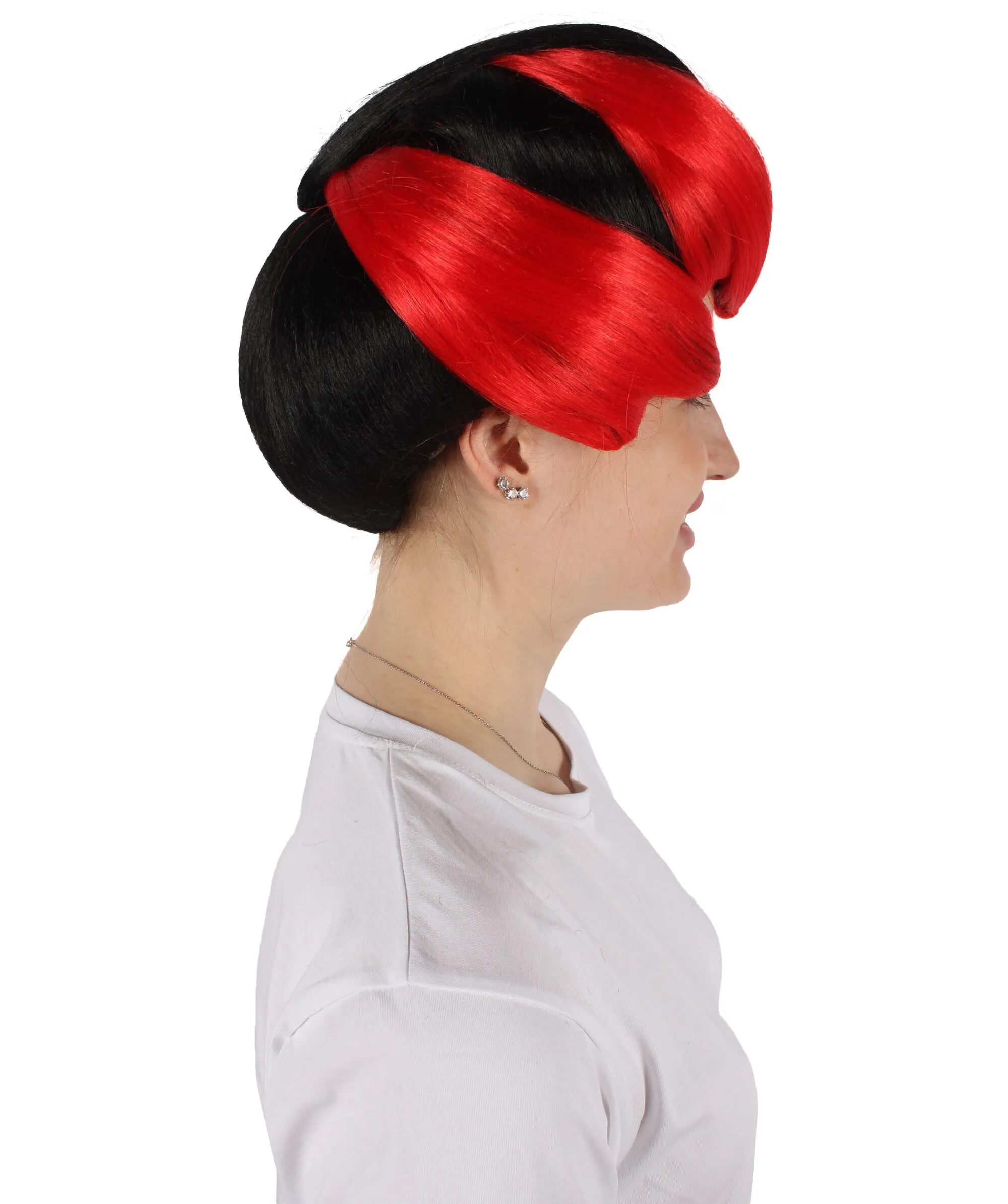 HPO Adult Women's Volumized Black & Red Wig I Perfect for Cosplay I Flame-retardant Synthetic Fiber