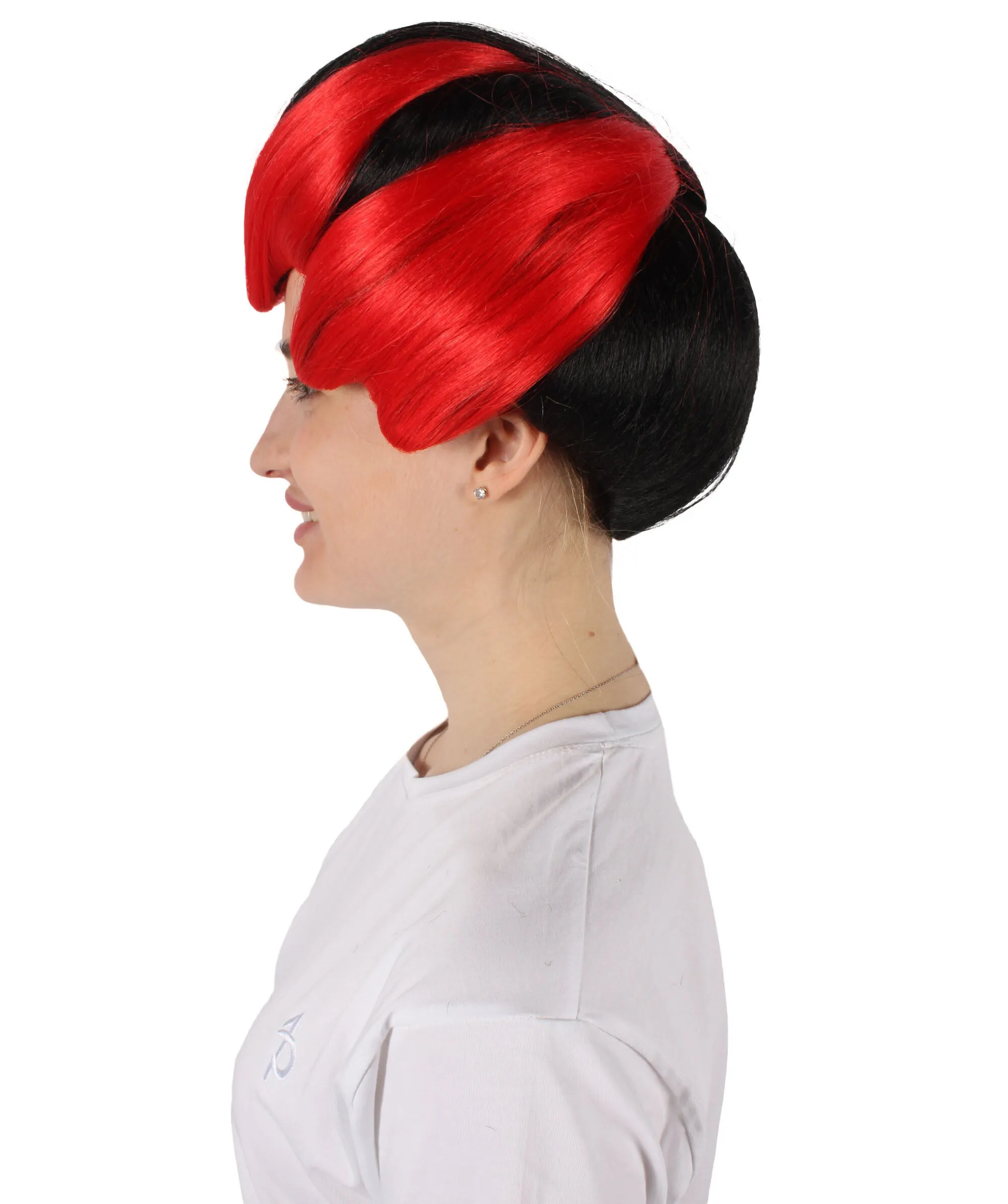 HPO Adult Women's Volumized Black & Red Wig I Perfect for Cosplay I Flame-retardant Synthetic Fiber